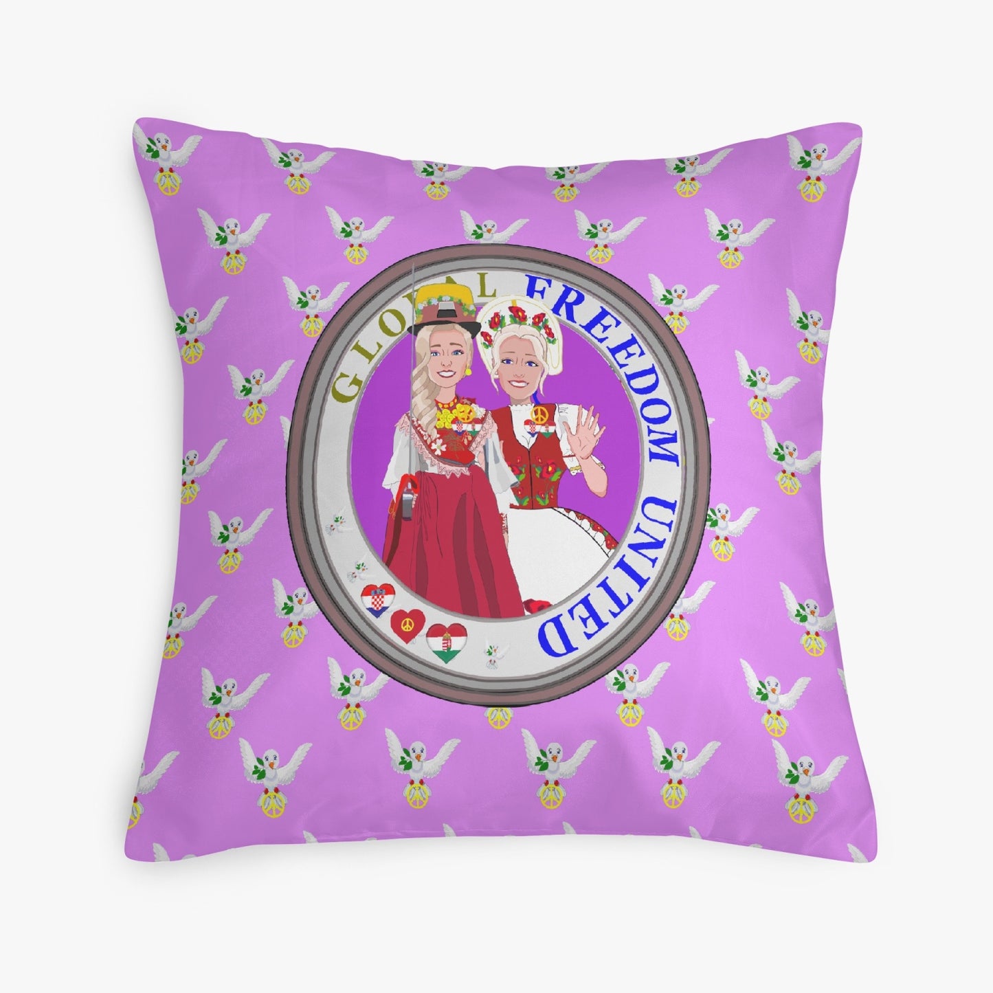 GLOBAL FREEDOM UNITED© Women CROATIA & HUNGARY Lilac 18'' Square Pillow Cover