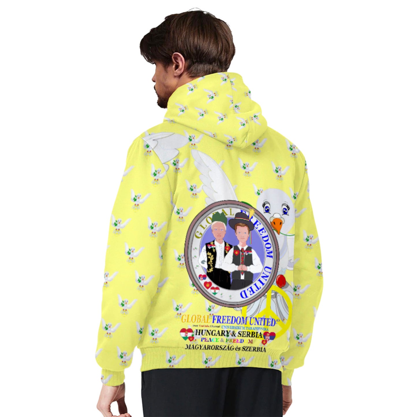 Plush Hoodie GLOBAL FREEDOM UNITED© Men Serbia & Hungary Yellow