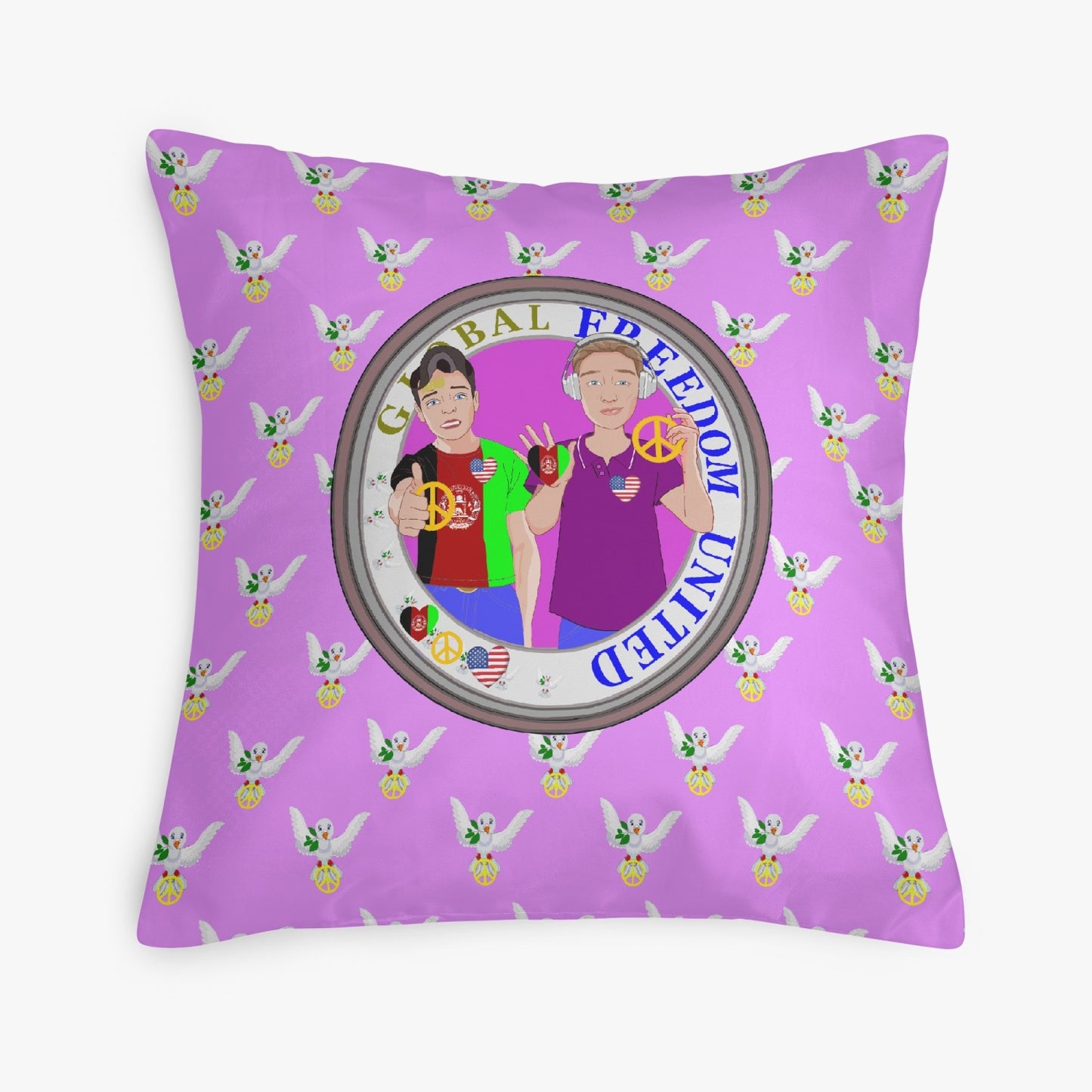 GLOBAL FREEDOM UNITED© Men AFGHANISTAN & USA LILAC 18'' Square Pillow Cover