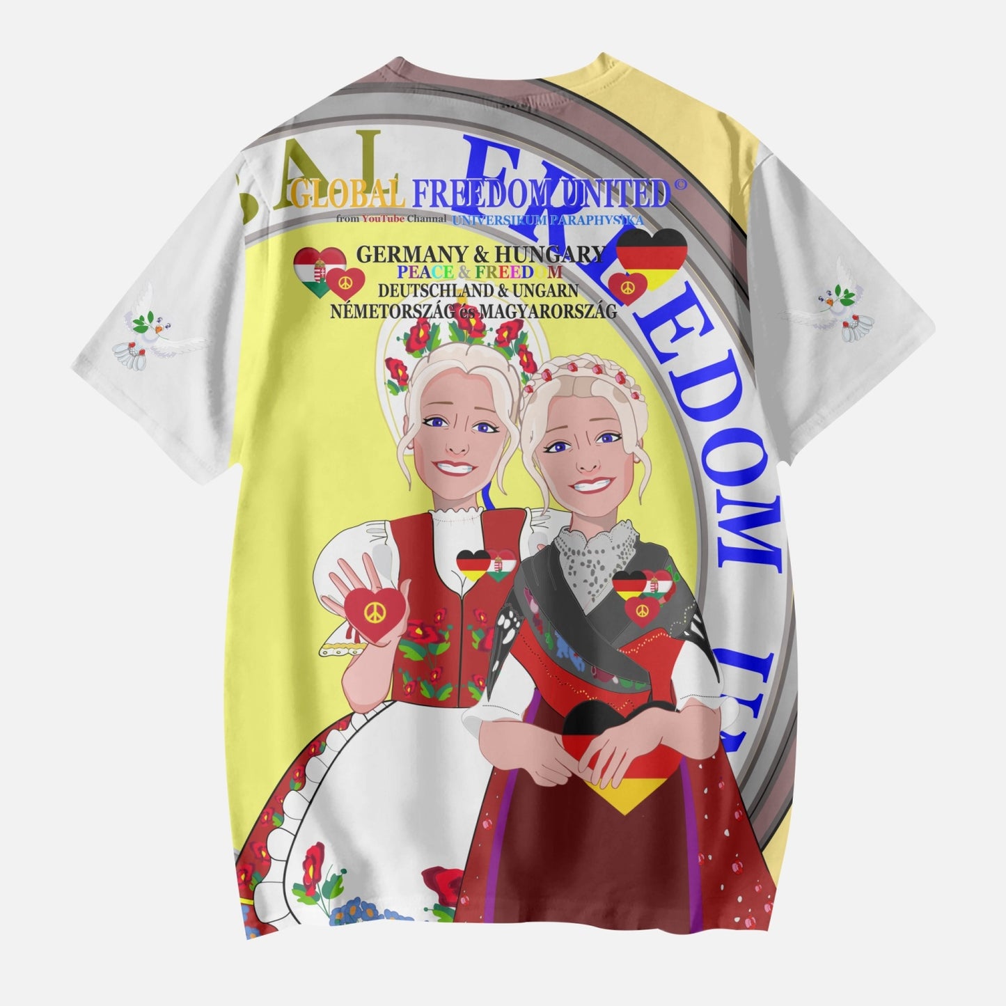 GLOBAL FREEDOM UNITED GIRLS GERMANY & HUNGARIE OLD PEACE YELLOW AOP Kids' Short T-Shirts