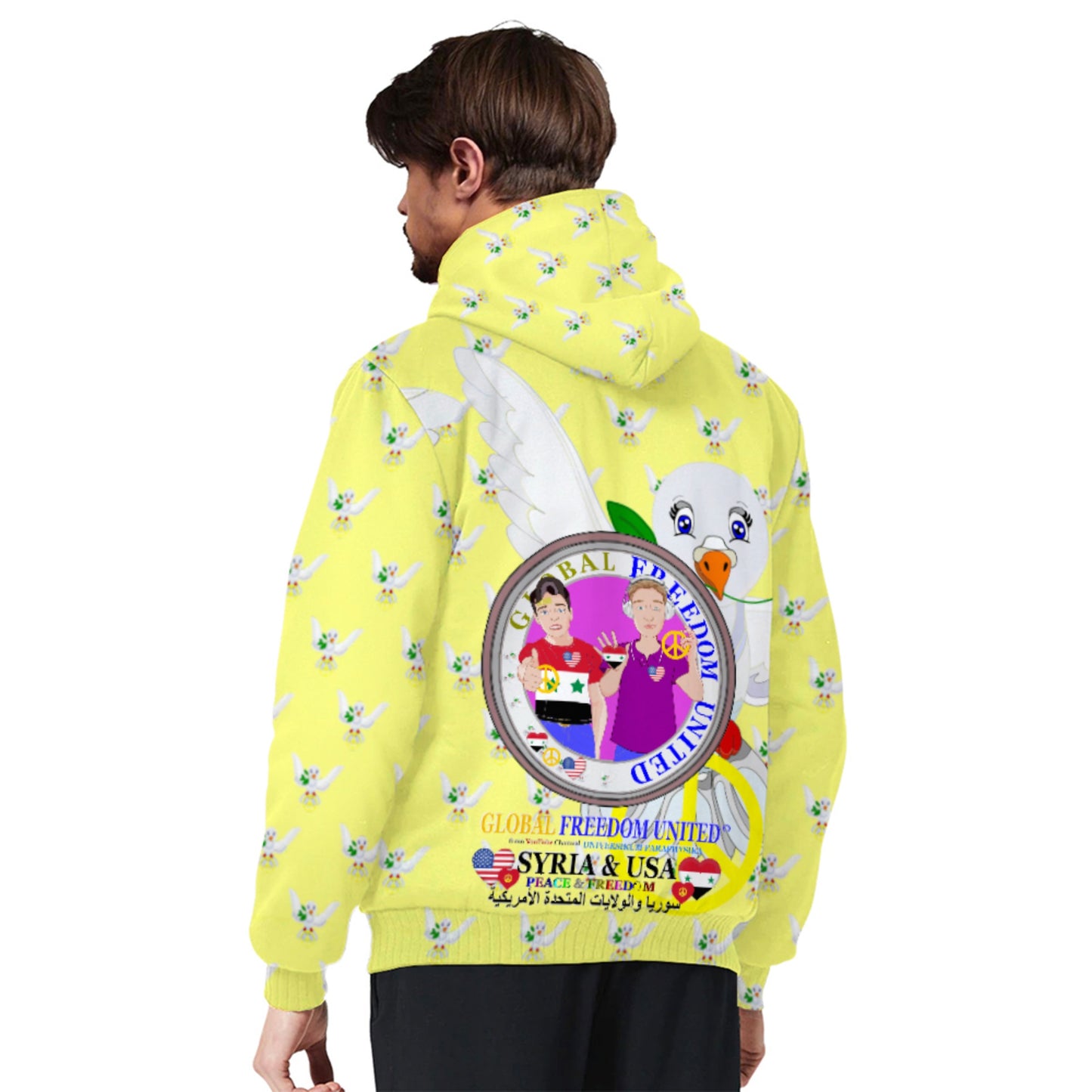 Plush Hoodie GLOBAL FREEDOM UNITED© Men Syria & USA Yellow