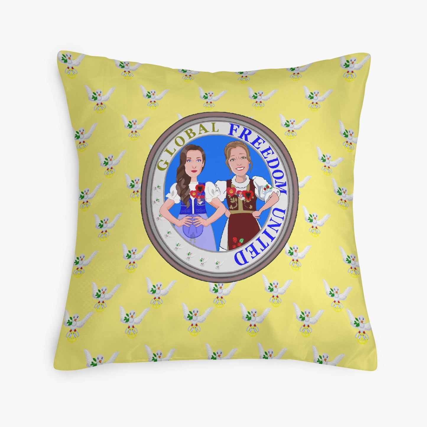 GLOBAL FREEDOM UNITED© Women ALBANIA & SERBIA Yellow 18'' Square Pillow Cover