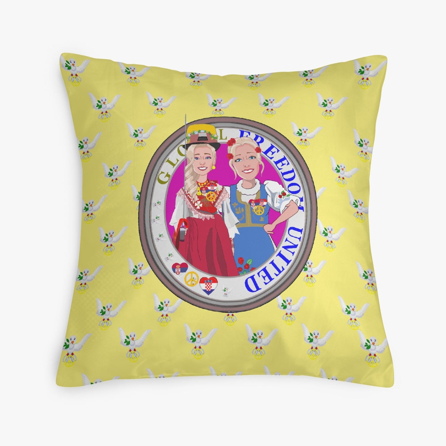 GLOBAL FREEDOM UNITED© Women CROATIA & SERBIA Yellow BLONDIE 18'' Square Pillow Cover