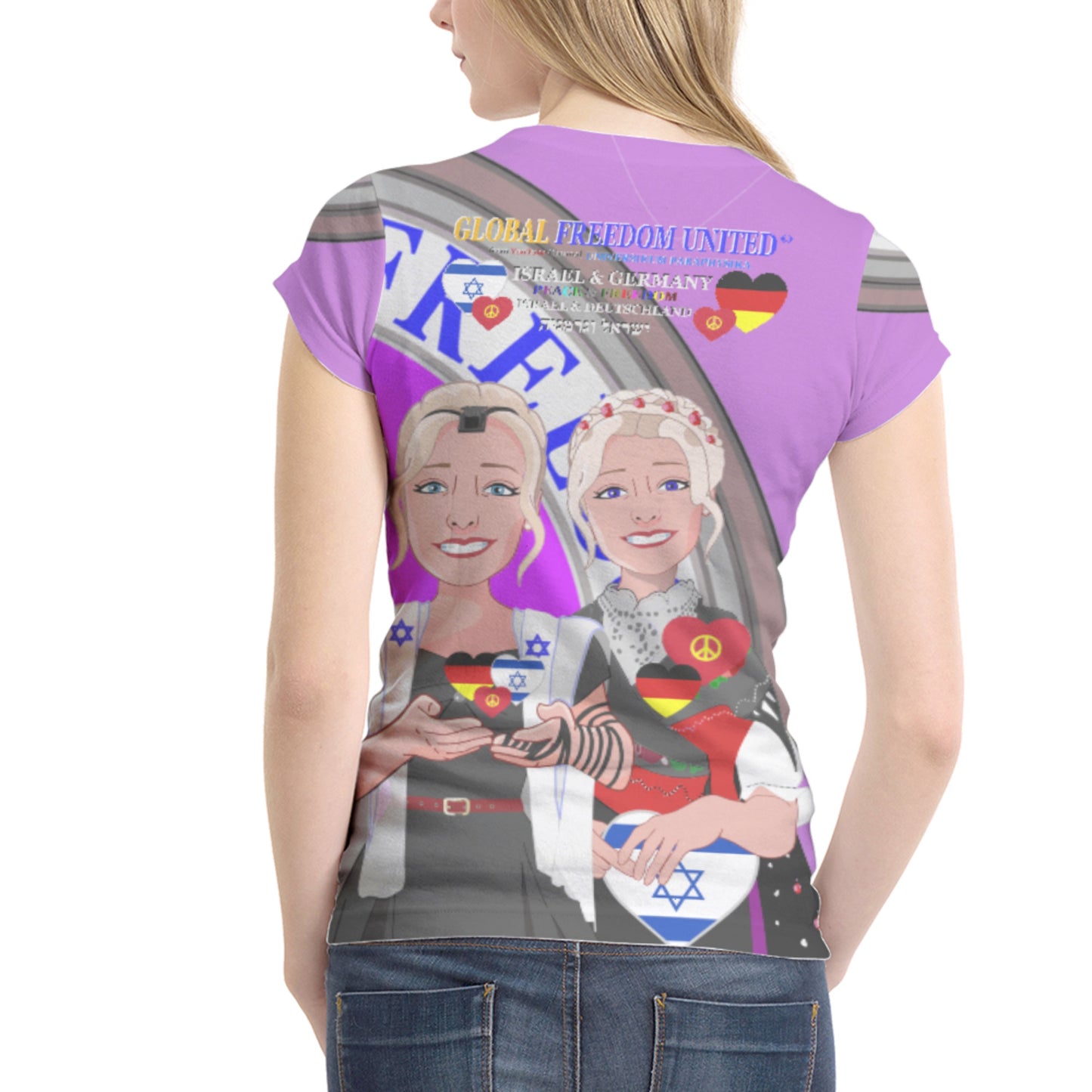 Women´s T-shirt GLOBAL FREEDOM UNITED© Israel & Germany Old Peace Version 2 Lilac