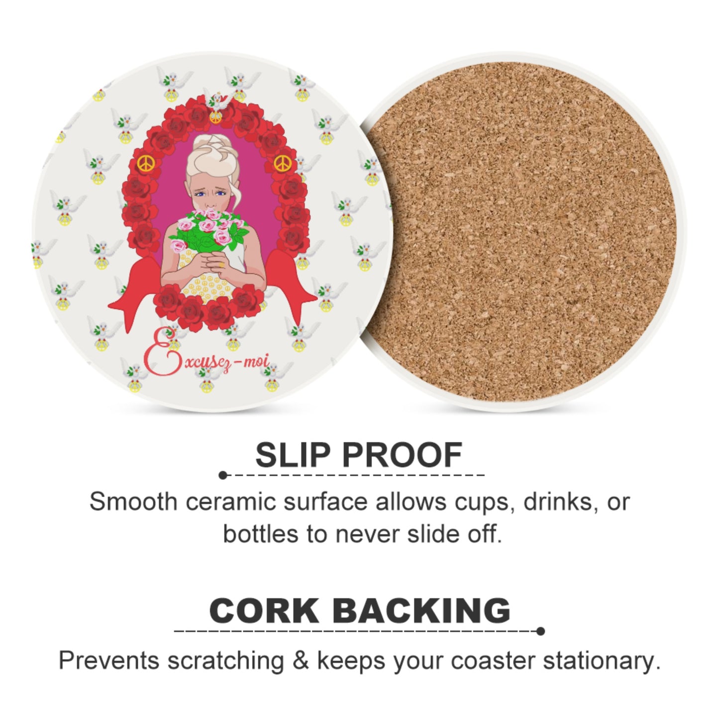 Ceramic Coasters GLOBAL FREEDOM UNITED© Une fille dit désoié Excusez-moi