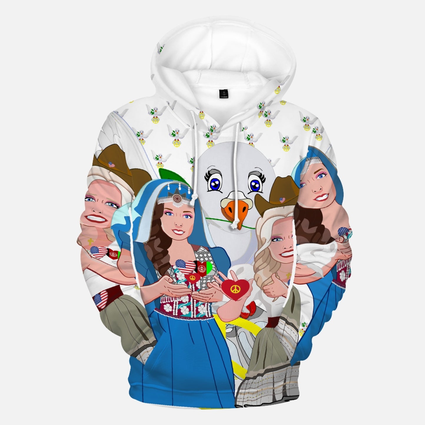 Women´s T-Shirt 3 GLOBAL FREEDOM UNITED© Women AFGHANISTAN & USA WIGHT Round Collar Hoodie