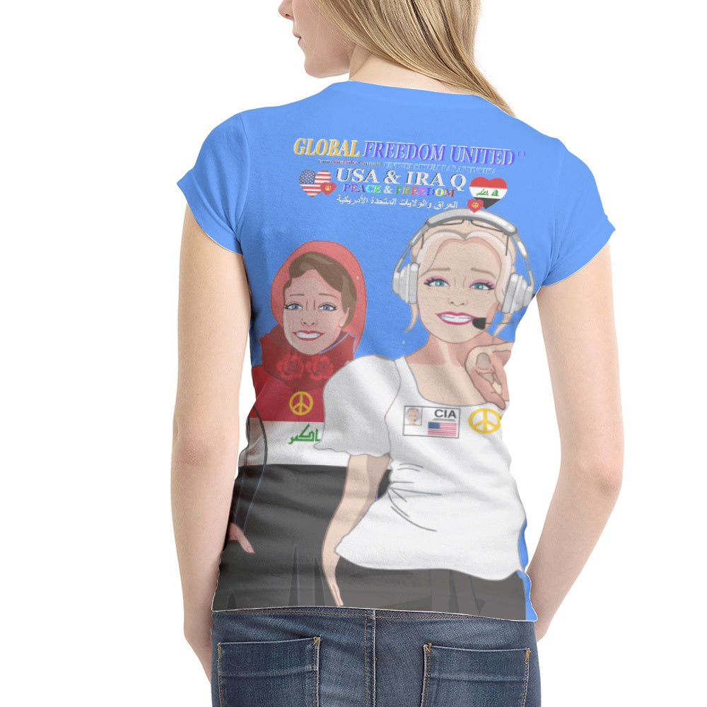 Women´s T-shirt GLOBAL FREEDOM UNITED© Women Iraq & USA Blue