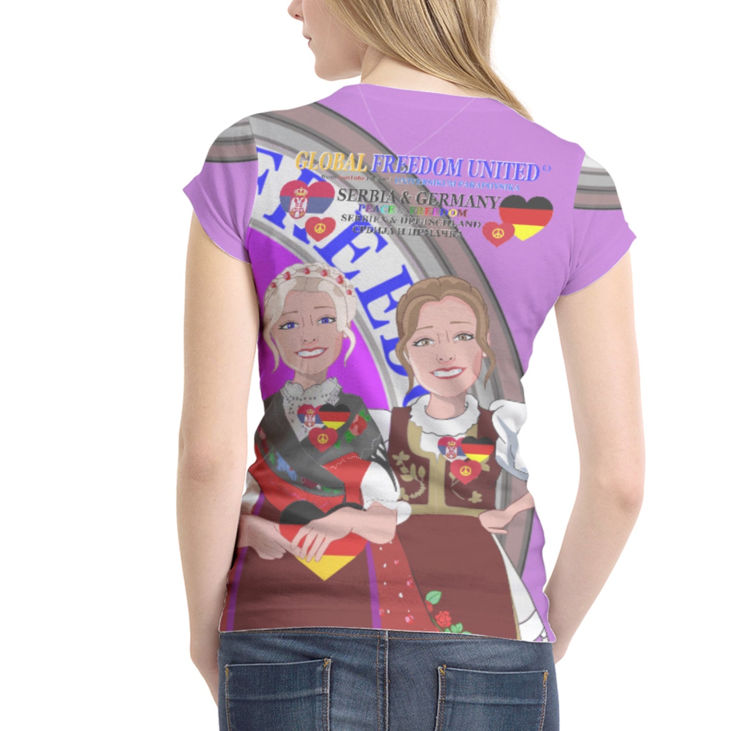 Women´s T-shirt 1 GLOBAL FREEDOM UNITED© Women Serbia & Germany V2 Pink