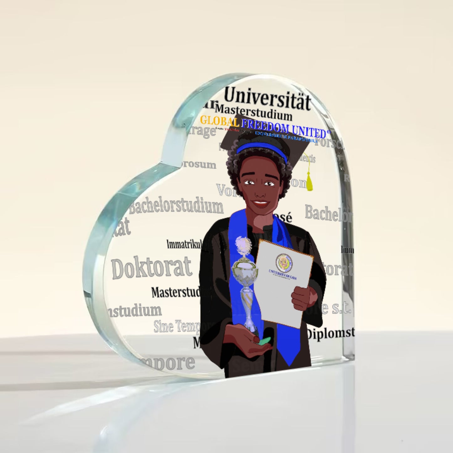 Acryl Heart Global Freedom United Afro Student Boy Silver Place