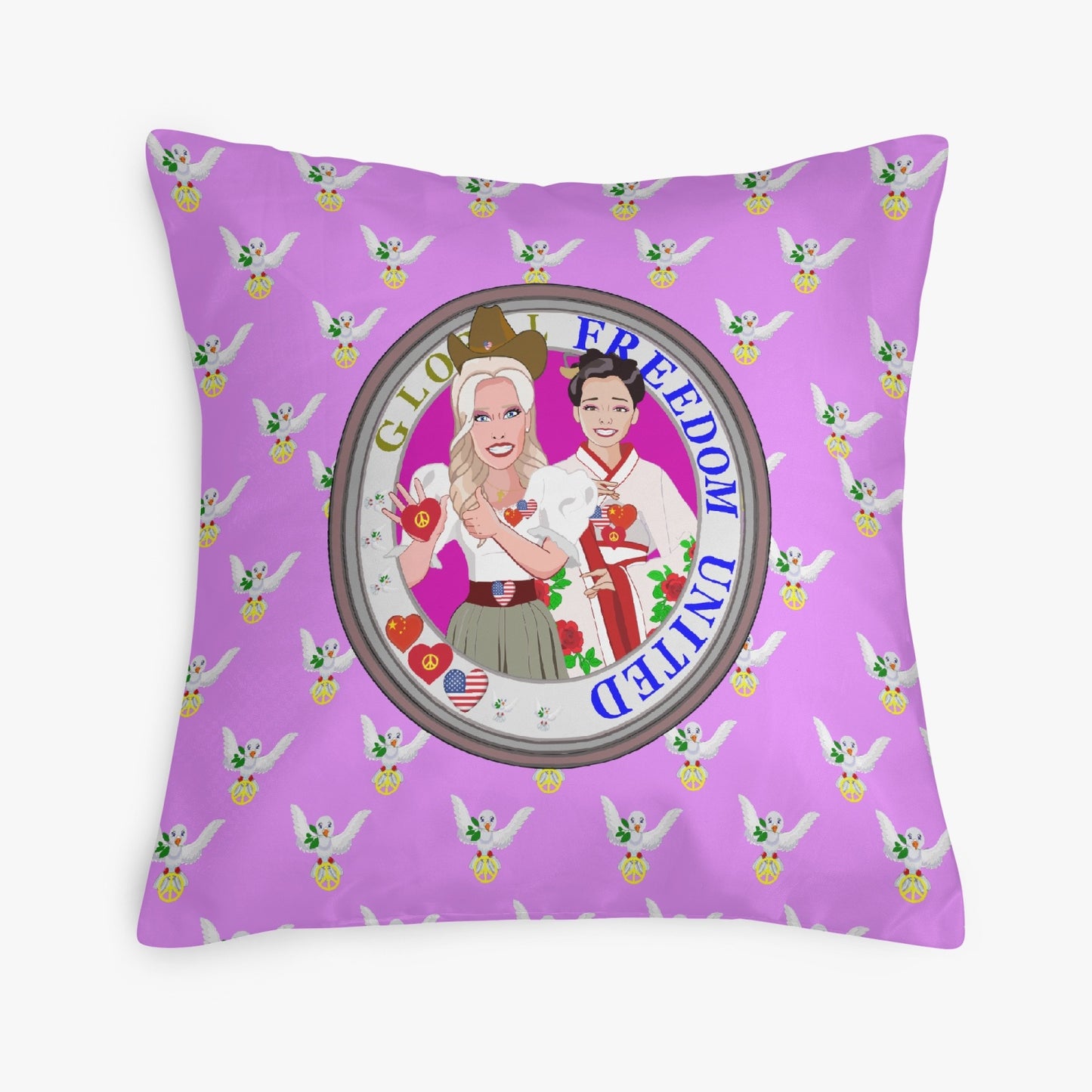 GLOBAL FREEDOM UNITED WOMEN USA & CHINA OLD PEACE LILAC 18'' Square Pillow Cover