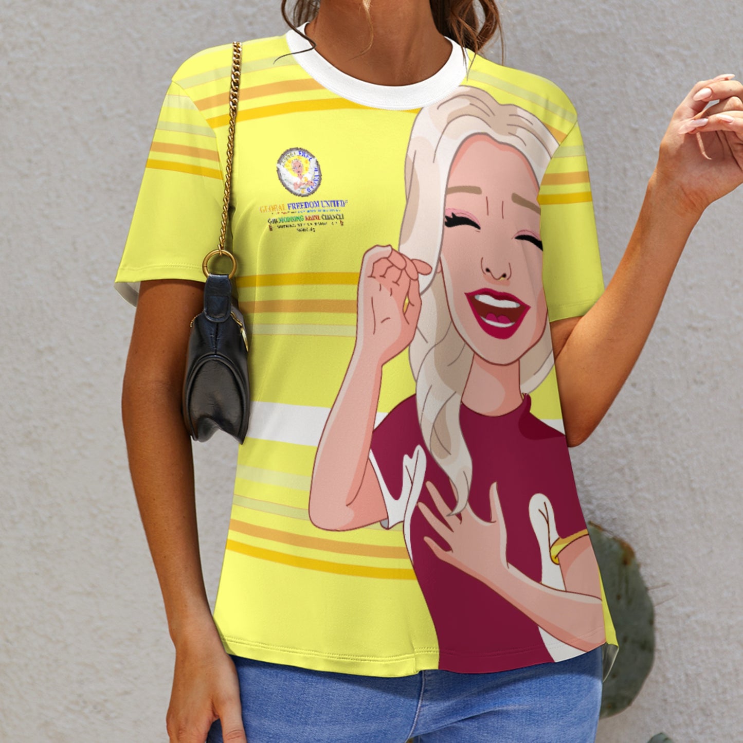 Women´s S T-shirt 2 Global Freedom United Gib Mobbing Keine Chance Gelb