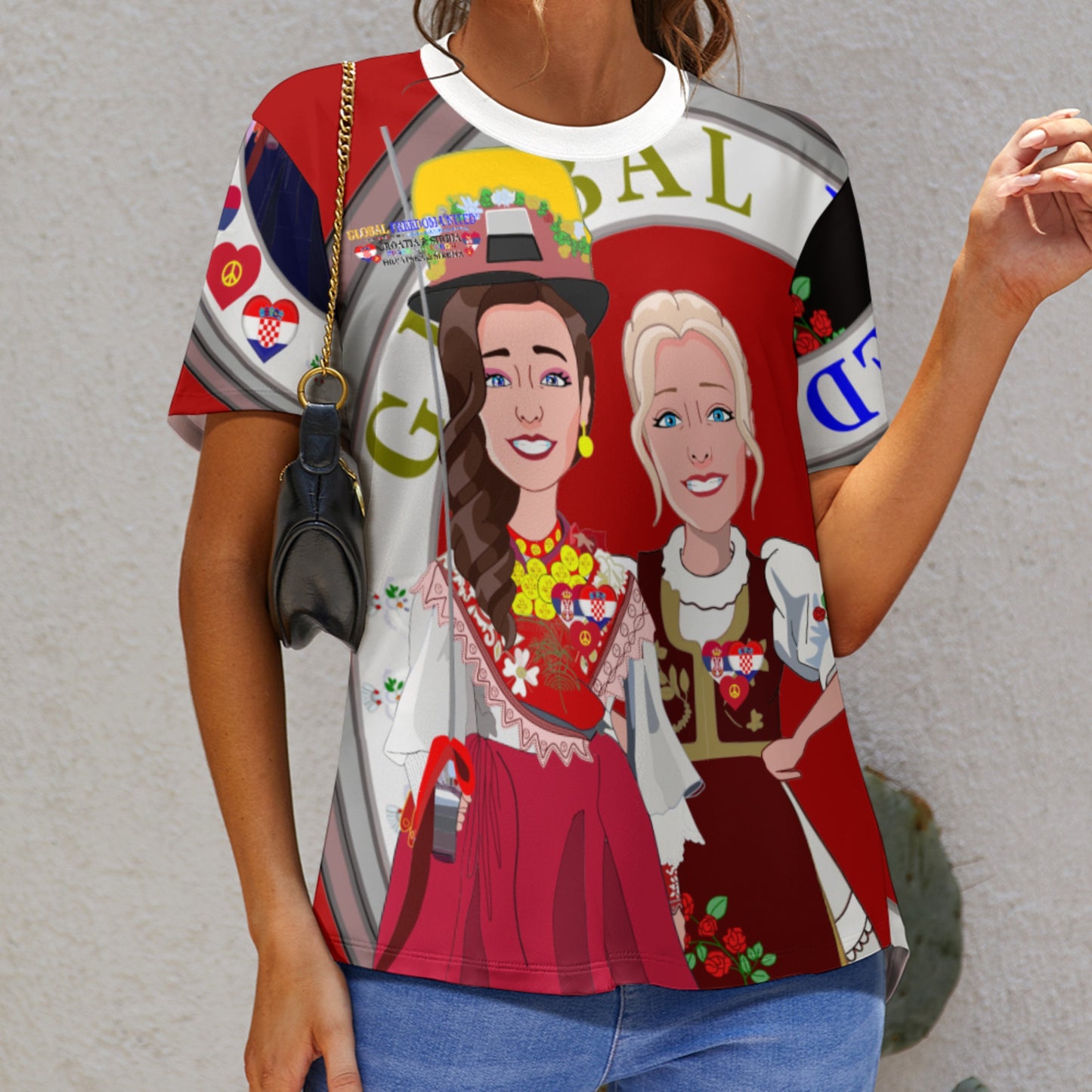 Women´s T-shirt 3 GLOBAL FREEDOM UNITED© Women Croatia & Serbia Red