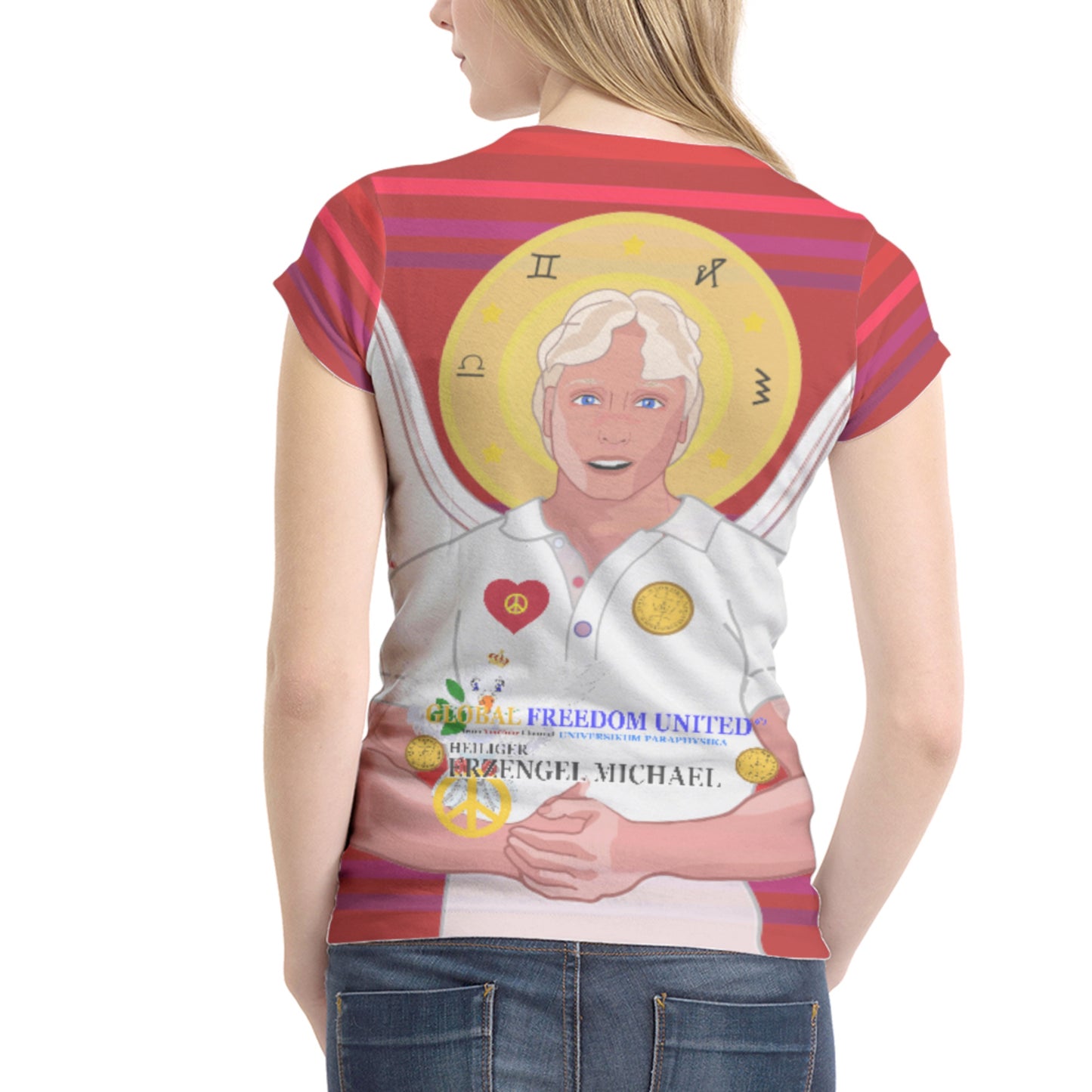 Women´s T-shirt 1 Global Freedom United Archangel Michael No2 German Red