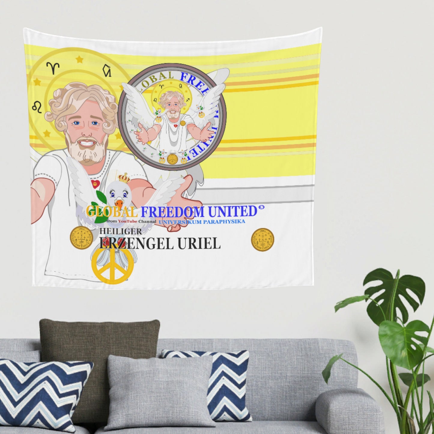 Tapestry Global Freedom United Archangel Uriel German Yellow