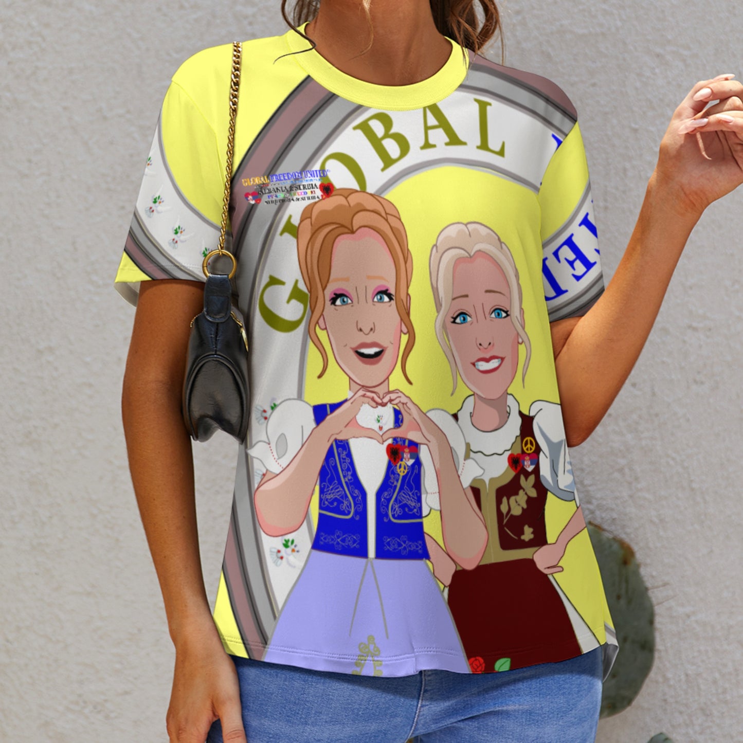 Women´s T-shirt 3 GLOBAL FREEDOM UNITED© Women Albania & Serbia Yellow