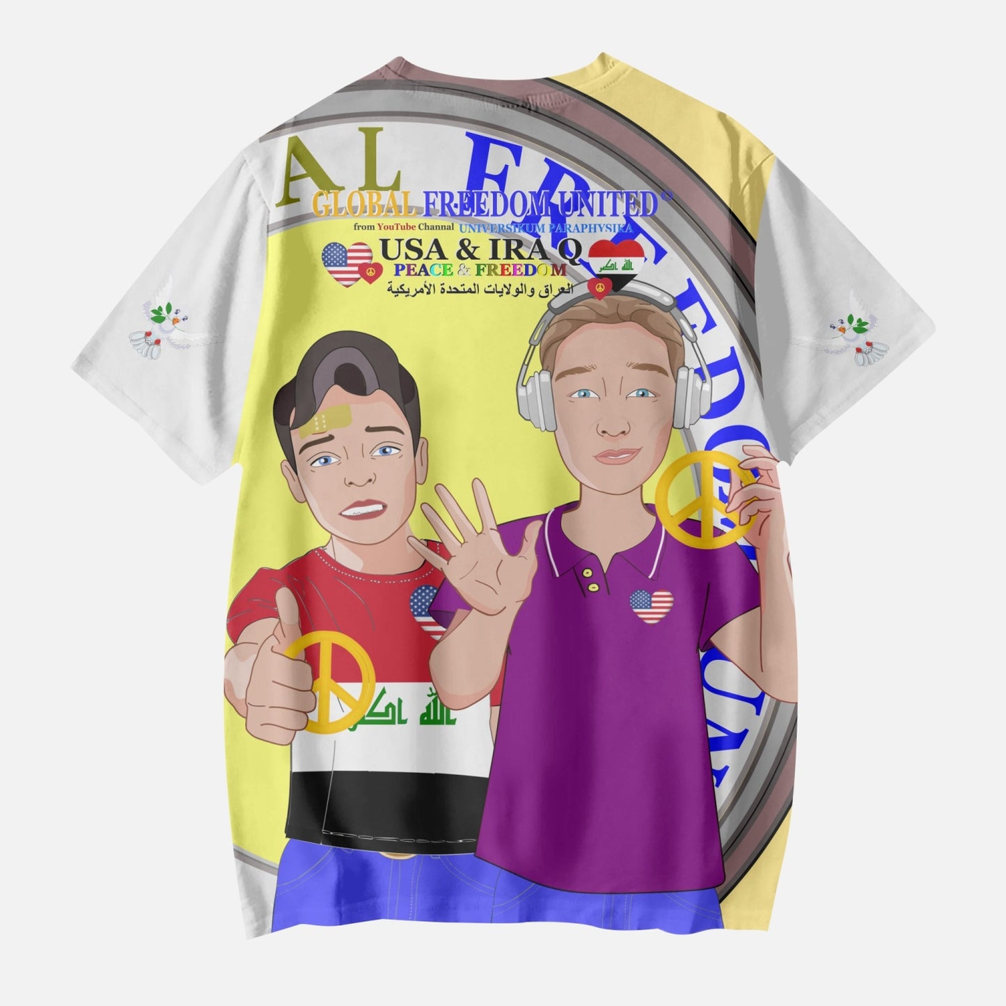 GLOBAL FREEDOM UNITED BOYS IRAQ & USA OLD PEACE YELLOW AOP Kids' Short T-Shirts