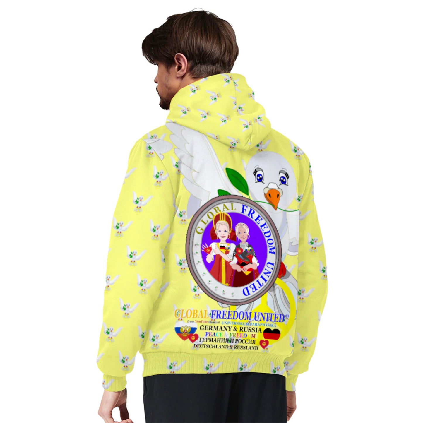 Plush Hoodie GLOBAL FREEDOM UNITED© Women RUSSIA & GERMANY Yellow