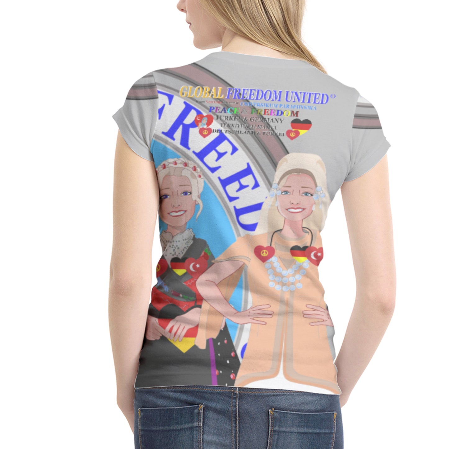 Women´s T-shirt 2 GLOBAL FREEDOM UNITED© Women Turkey & Germany Grey