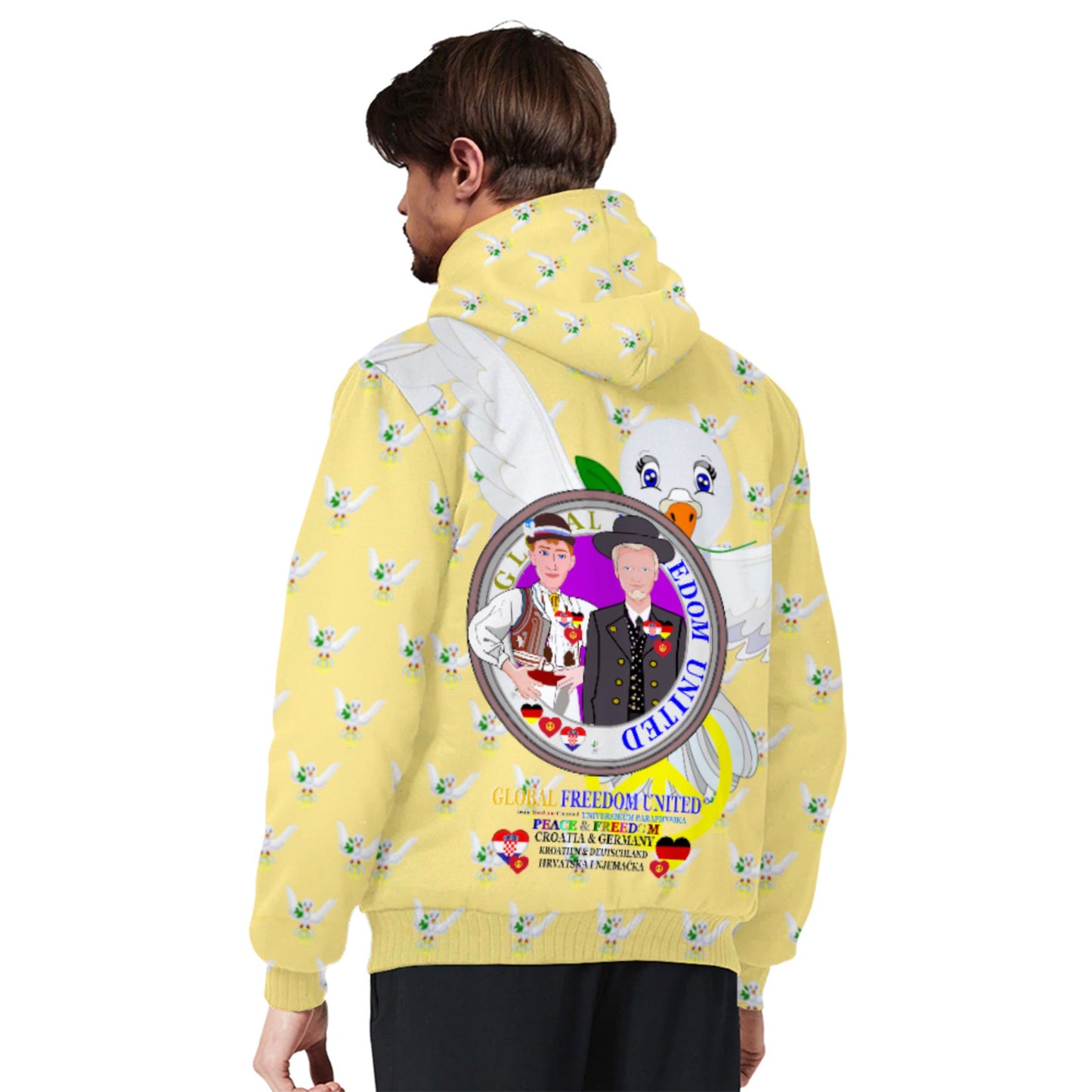 Plush Hoodie GLOBAL FREEDOM UNITED© Men Croatia & Germany Yellow