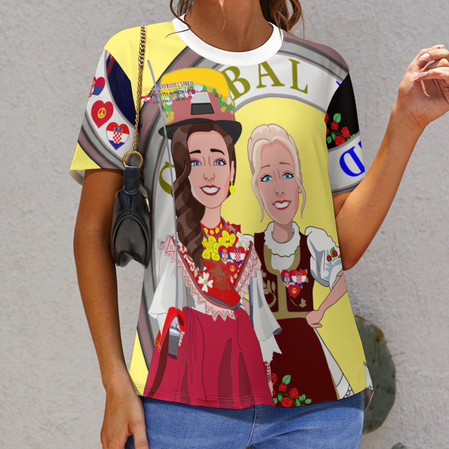 Women´s T-shirt 3 GLOBAL FREEDOM UNITED© Women Croatia & Serbia Yellow