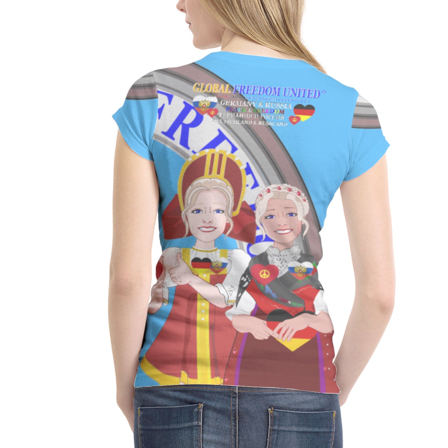 Women´s T-shirt 2 GLOBAL FREEDOM UNITED© Women RUSSIA & GERMANY Blue