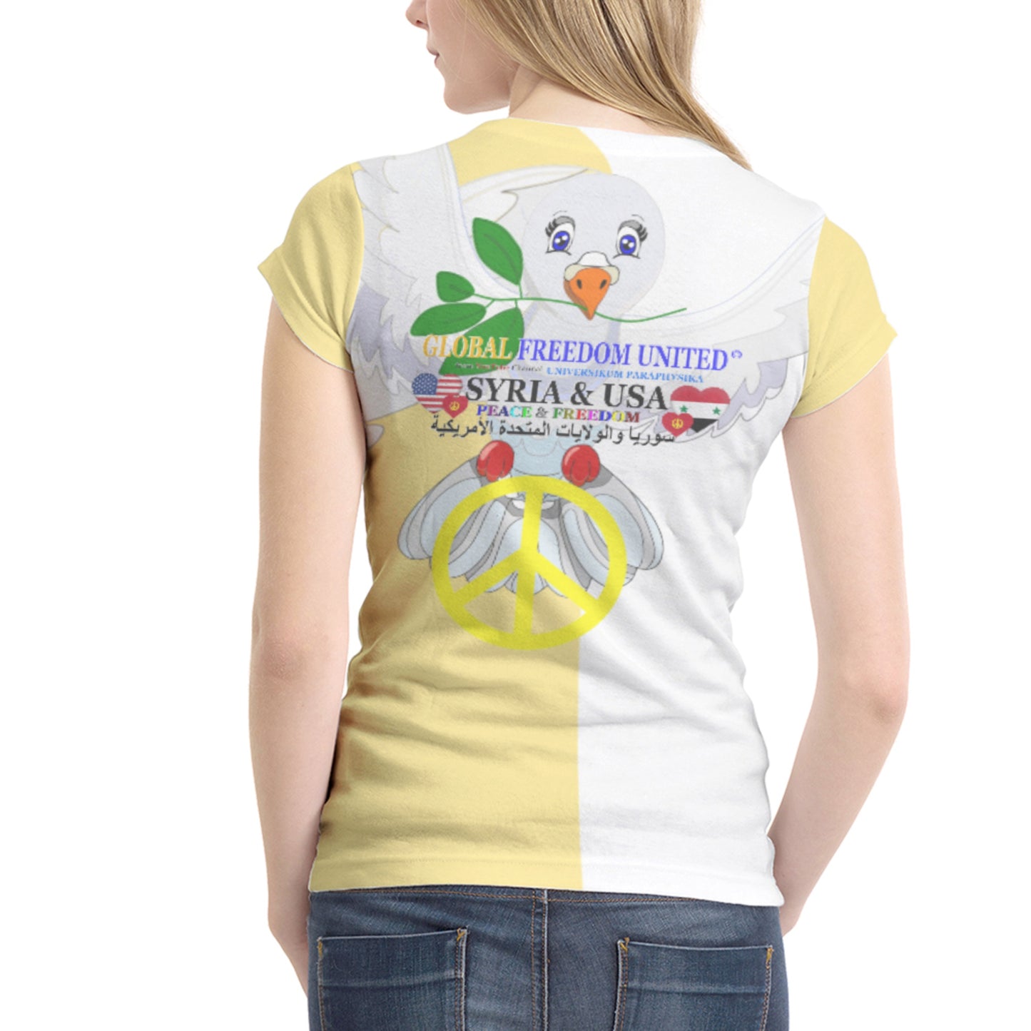Women´s T-shirt 1 Glbal Freedom United Syria & Usa Old Peace Yellow