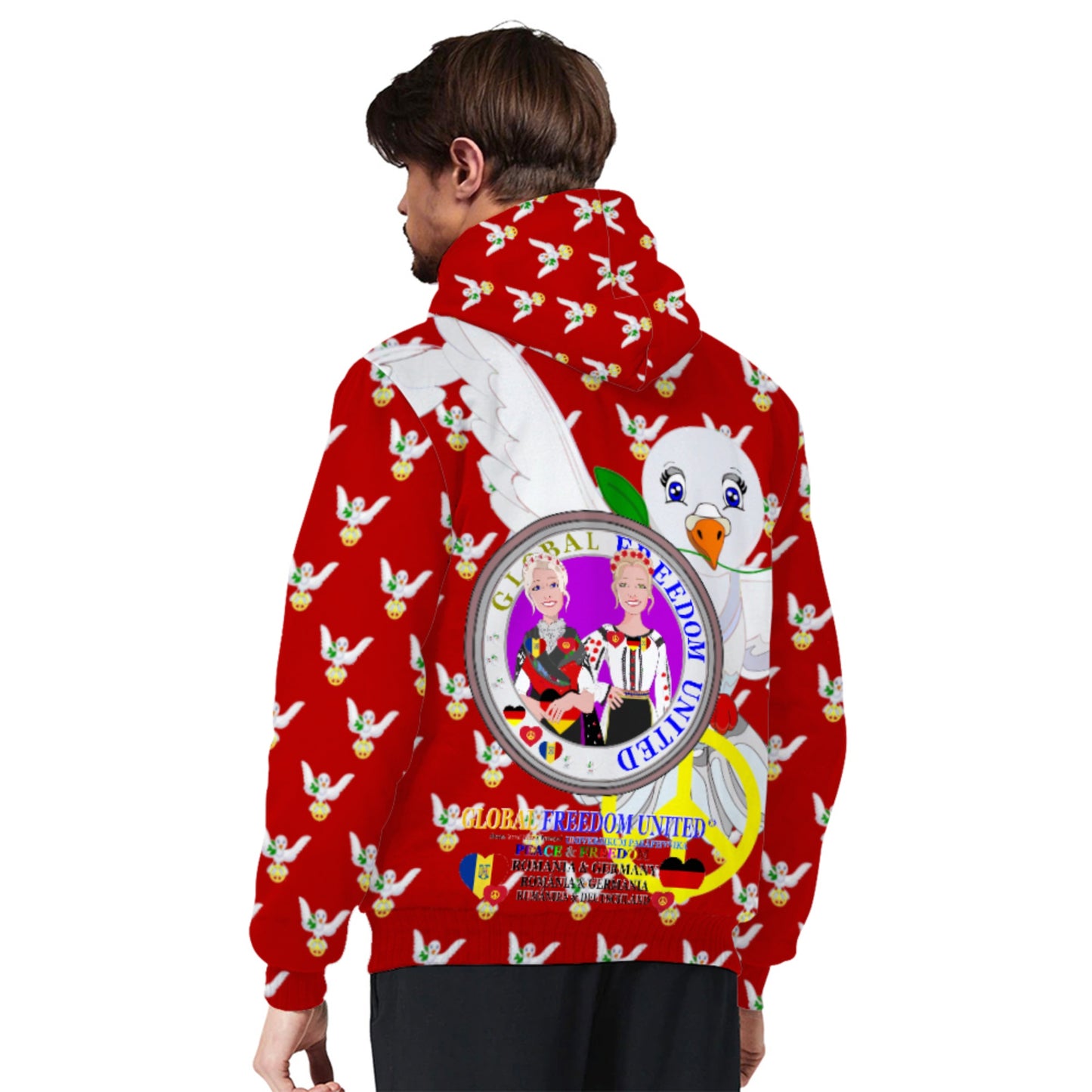 Plush Hoodie GLOBAL FREEDOM UNITED© Women Romania & Germany Red
