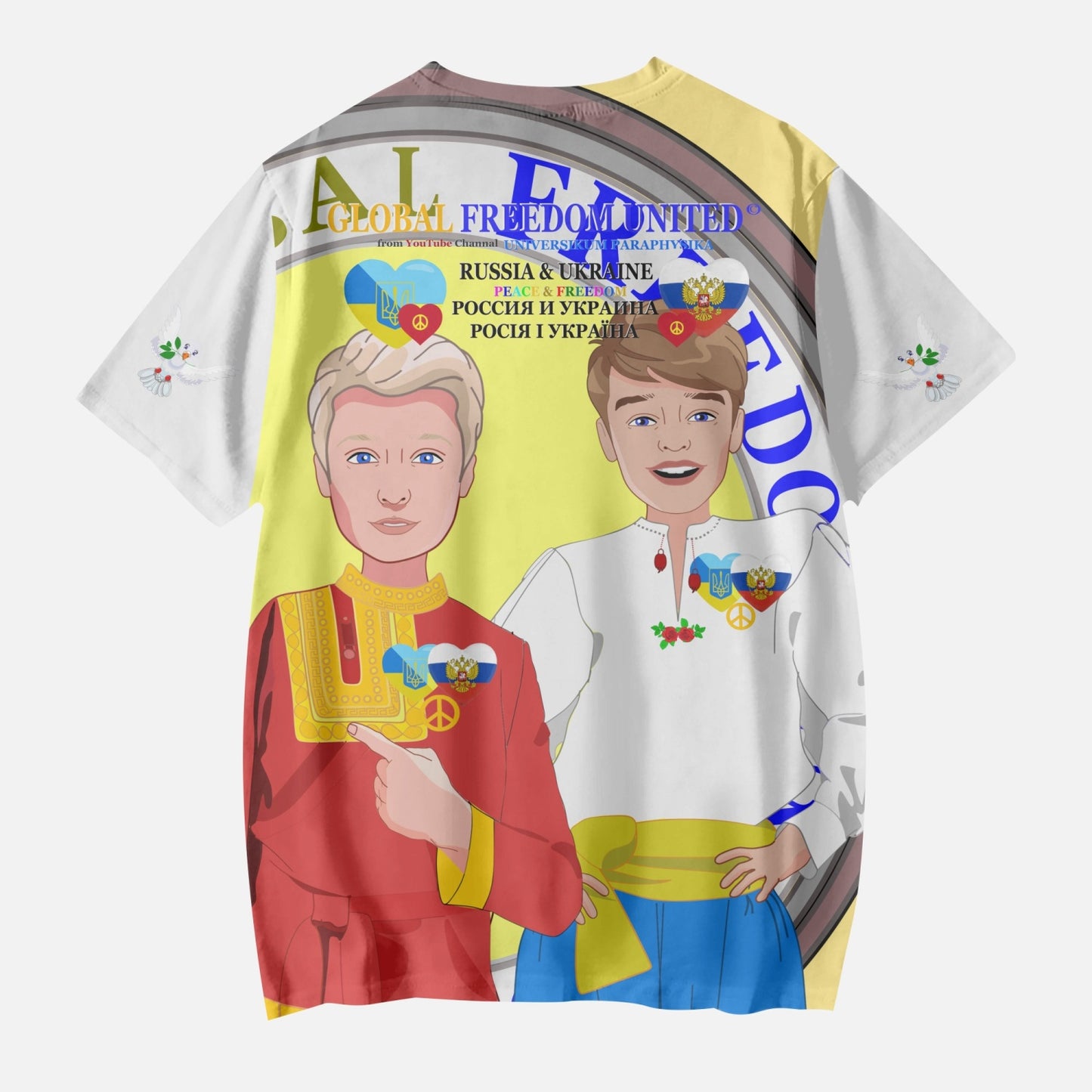 GLOBAL FREEDOM UNITED BOYS UKRAINE & RUSSIA OLD PEACE YELLOW AOP Kids' Short T-Shirts
