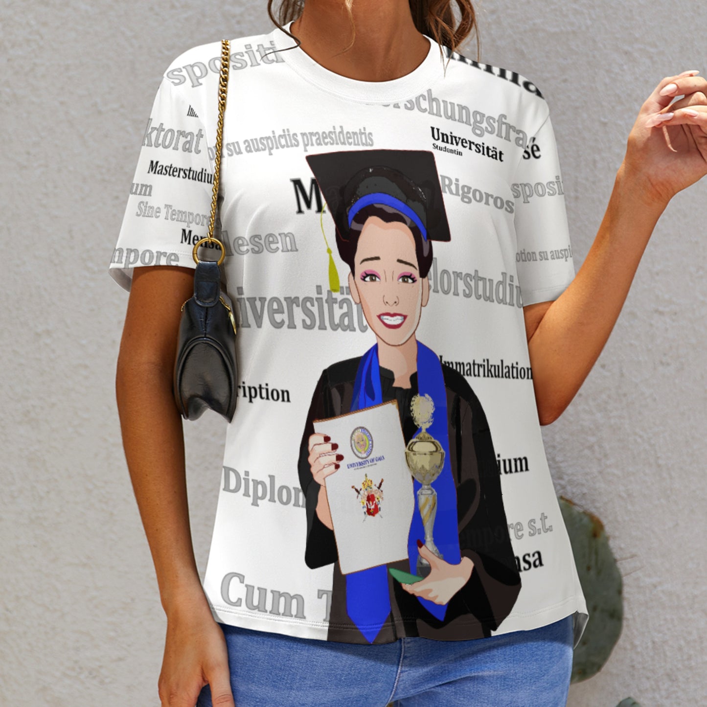 Women´s T-shirt Global Freedom United Asia Student Girl Gold Place