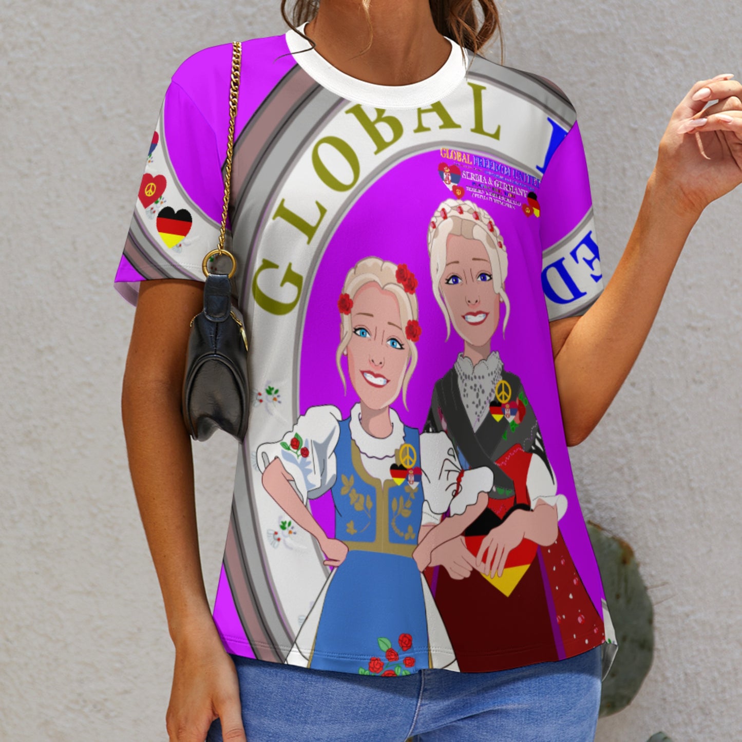 Women´s T-shirt GLOBAL FREEDOM UNITED© Women Serbia & Germany Lilac