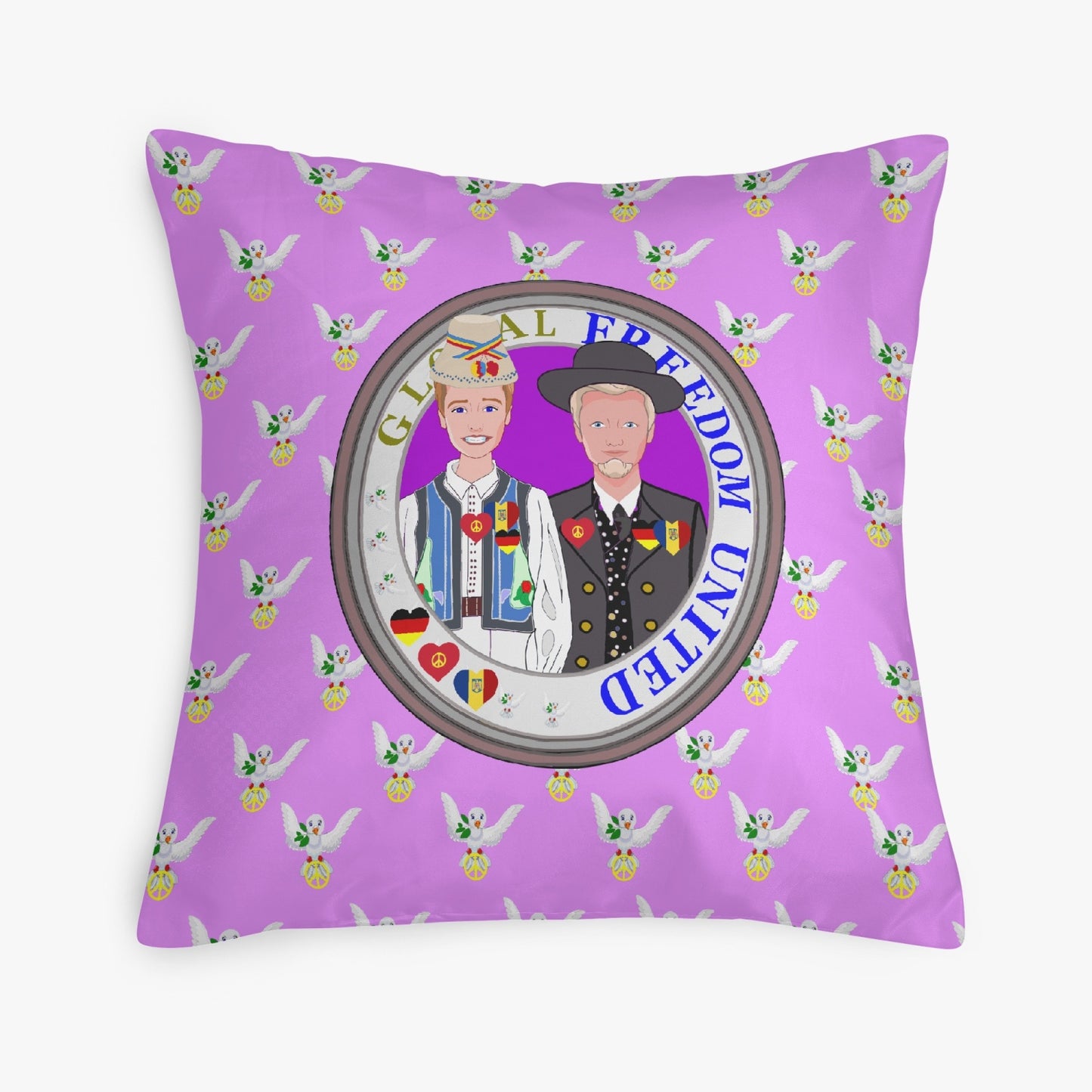 GLOBAL FREEDOM UNITED© Men GERMANY & ROMANIA Lilac 18'' Square Pillow Cover