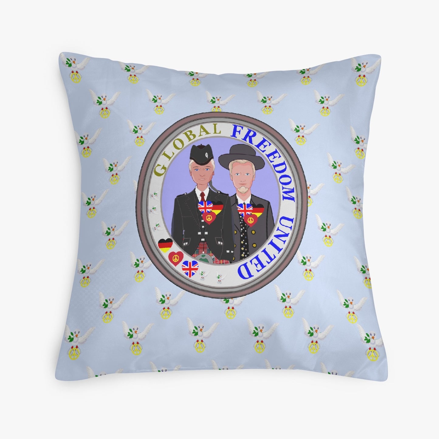GLOBAL FREEDOM UNITED© Men ENGLAND & GERMANY Light Blue 18'' Square Pillow Cover