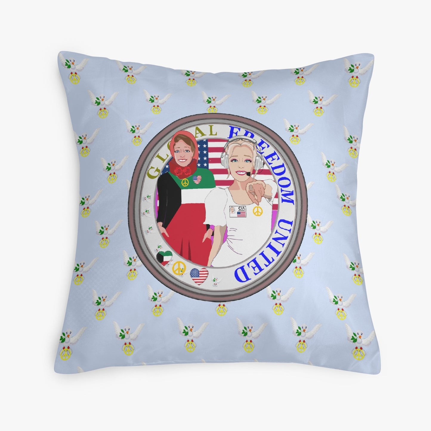 GLOBAL FREEDOM UNITED© Women KUWAIT & USA LIGHT BLUE 18'' Square Pillow Cover