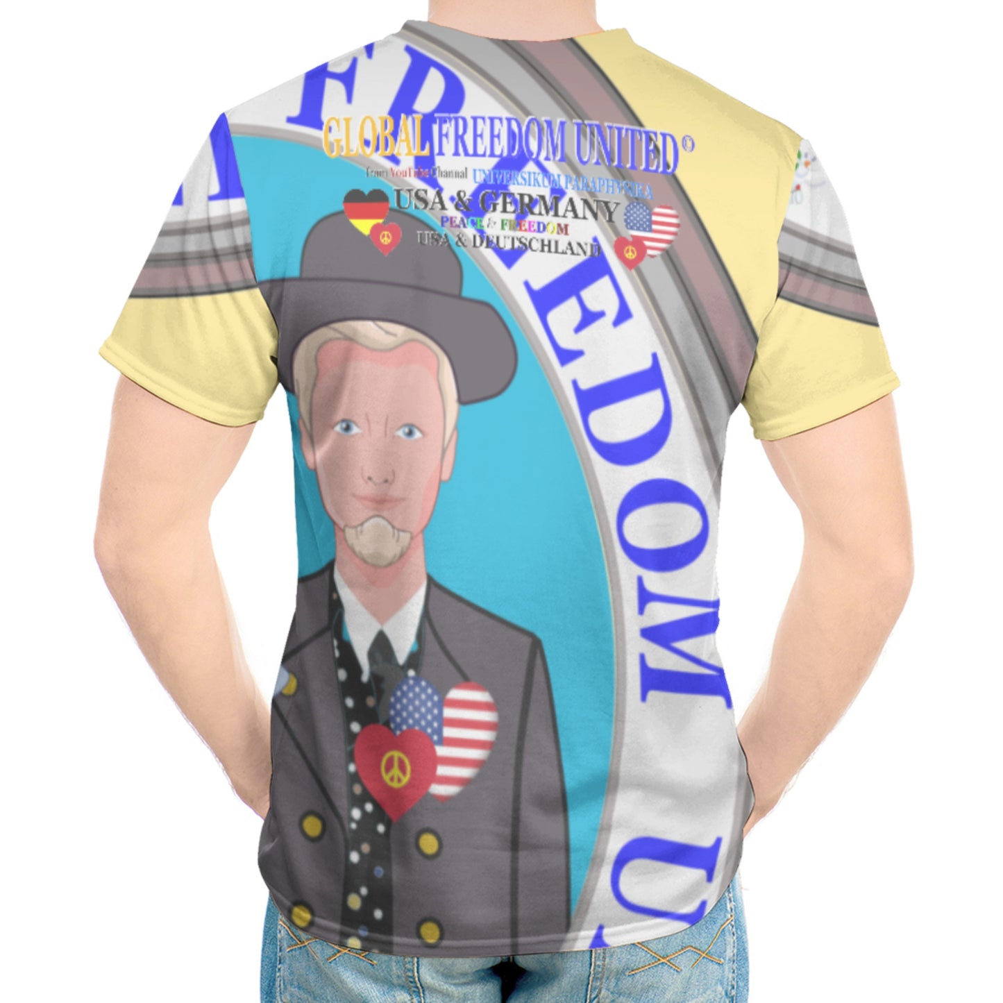 Men´s T-shirt Global Freedom United Usa & Germany Old Peace Version 2 Yellow