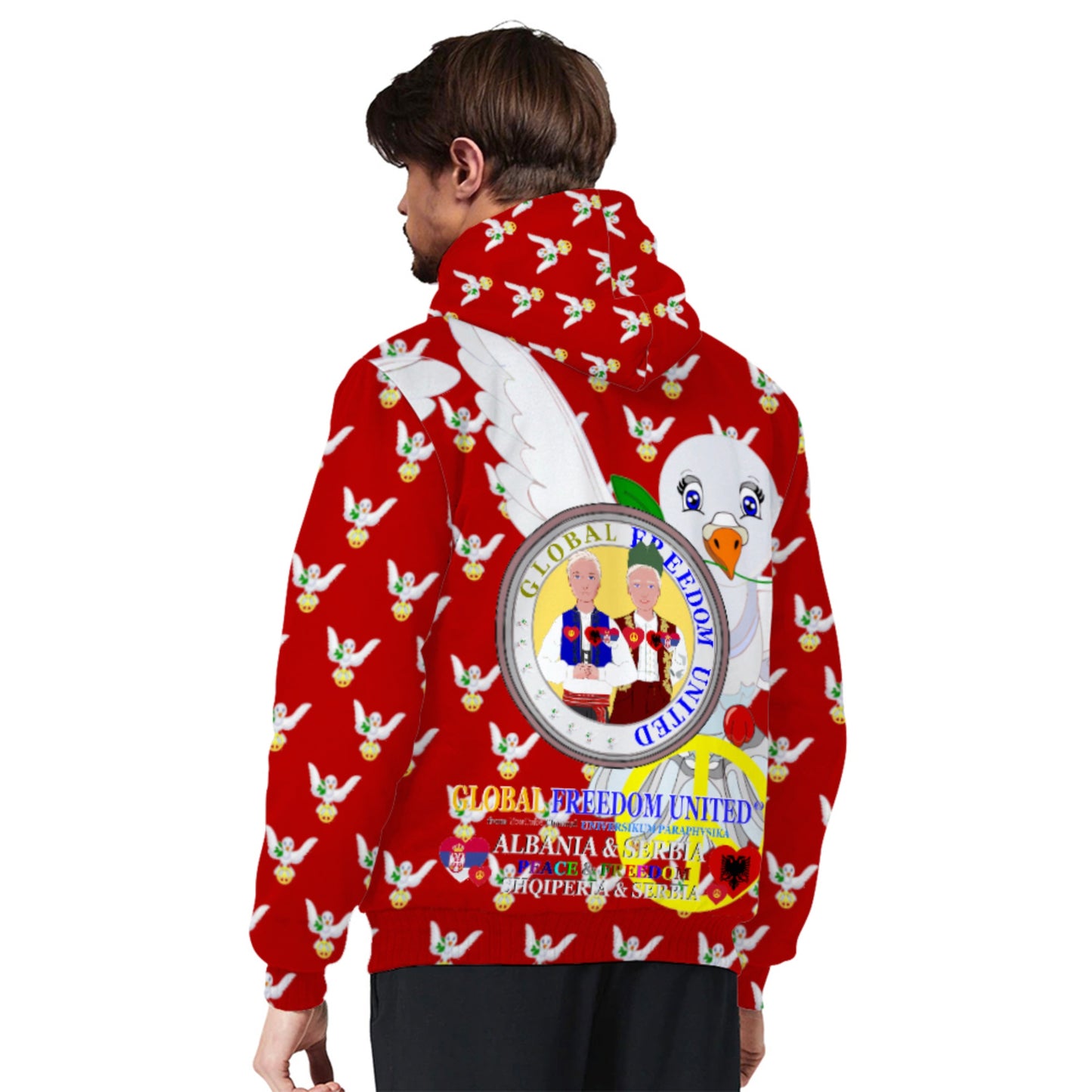 Plush Hoodie GLOBAL FREEDOM UNITED© Men Albania & Serbia Red