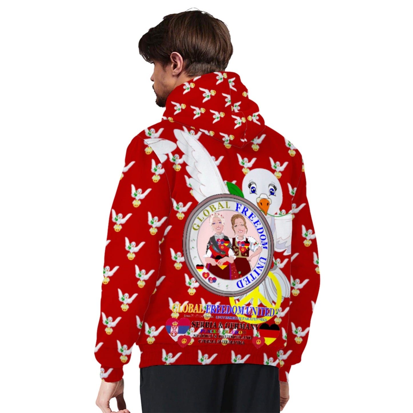 Plush Hoodie GLOBAL FREEDOM UNITED© Women Serbia & Germany V1 Red
