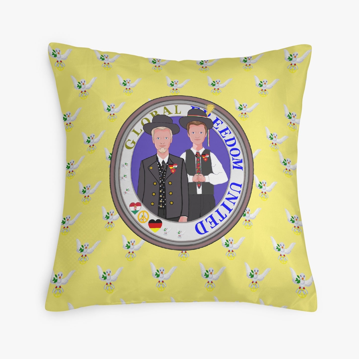 GLOBAL FREEDOM UNITED© Men GERMANY & HUNGARY Yellow 18'' Square Pillow Cover