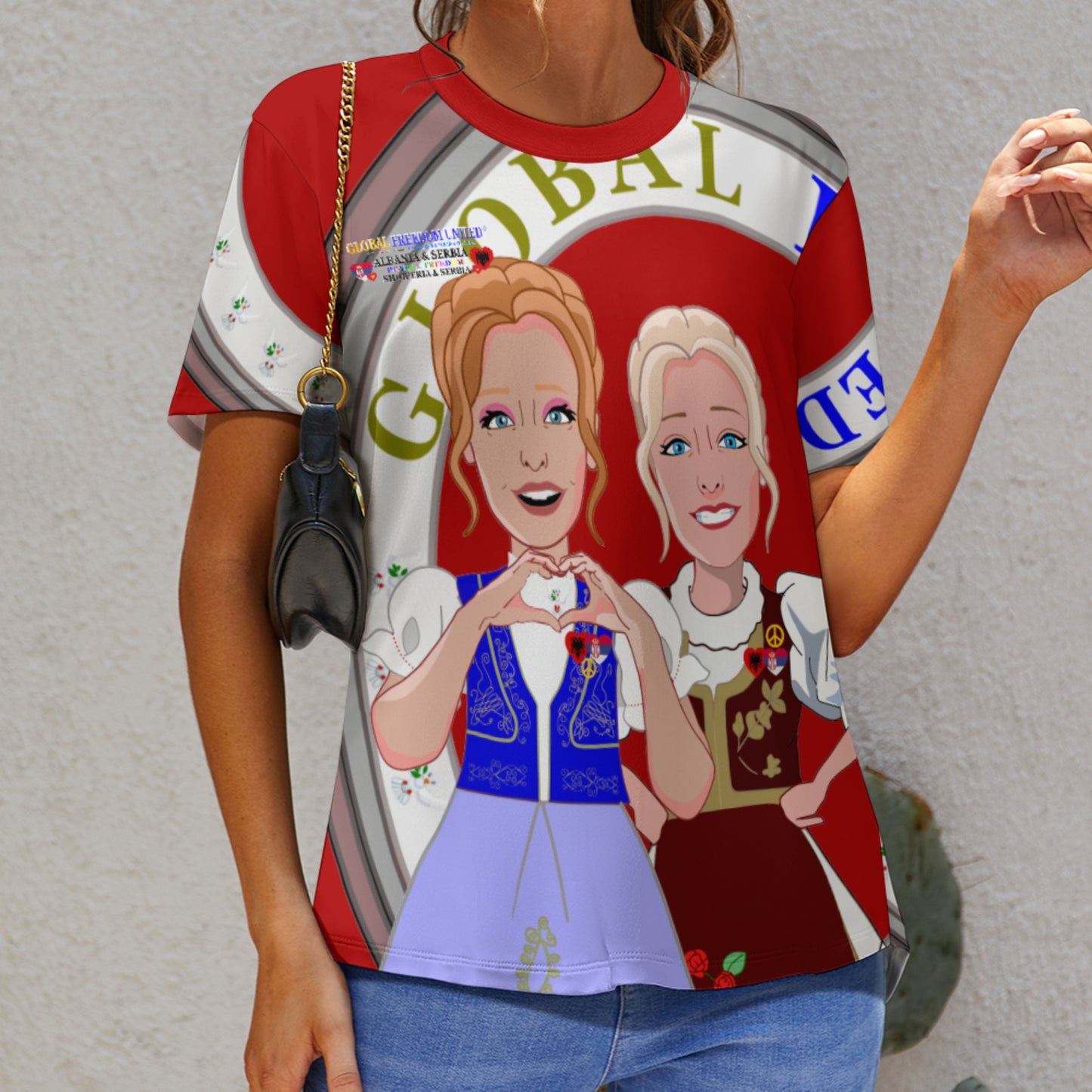 Women´s T-shirt 3 GLOBAL FREEDOM UNITED© Women Albania & Serbia Red