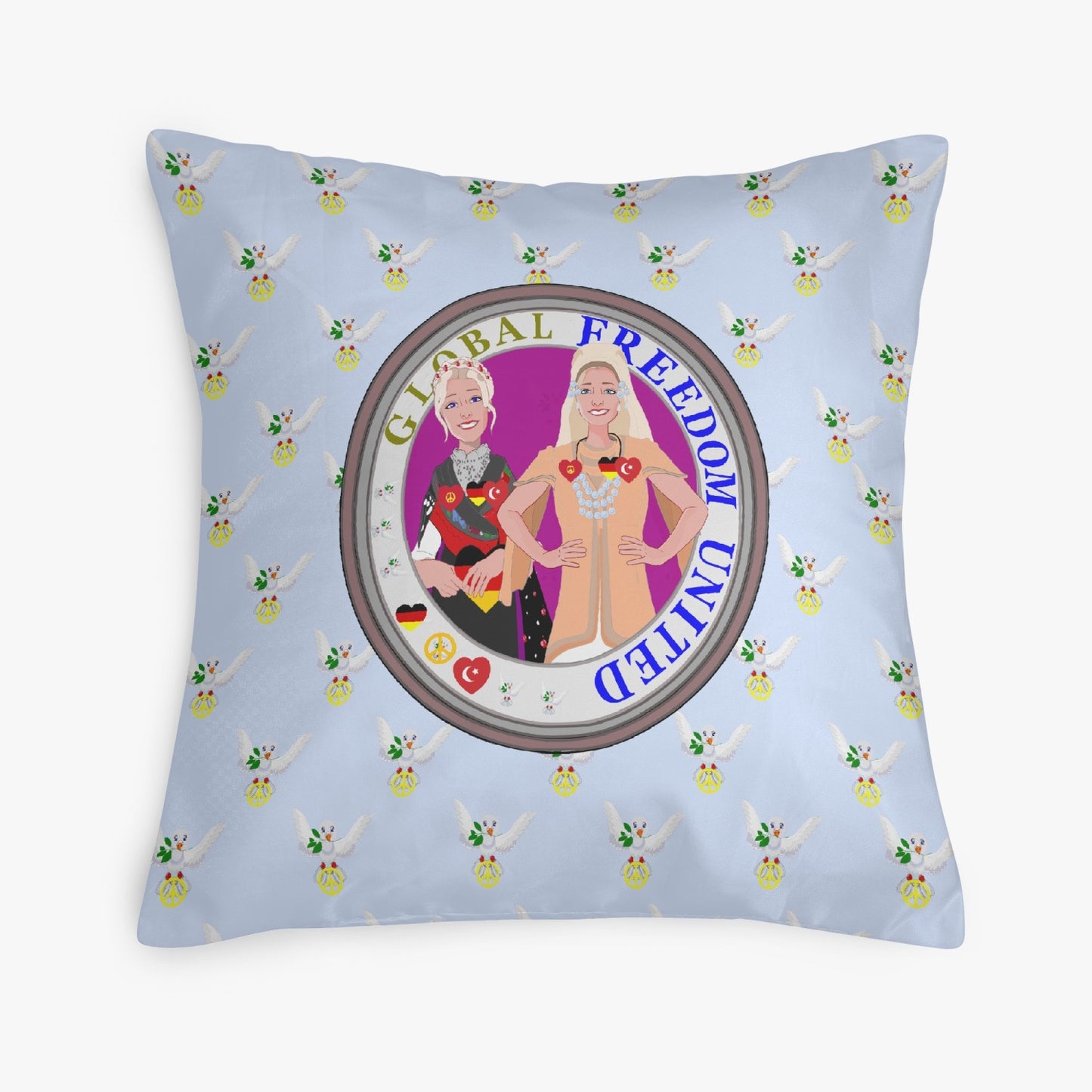 GLOBAL FREEDOM UNITED WOMEN GERMANY & TURKEY OLD PEACE LIGHT BLUE 18'' Square Pillow Cover