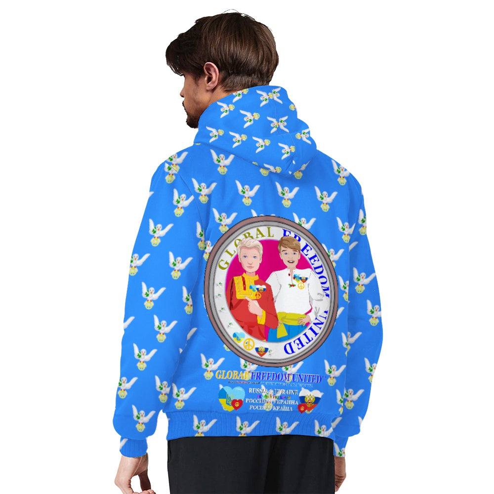 Plush Hoodie GLOBAL FREEDOM UNITED© Men Ukraina & Russia Blue
