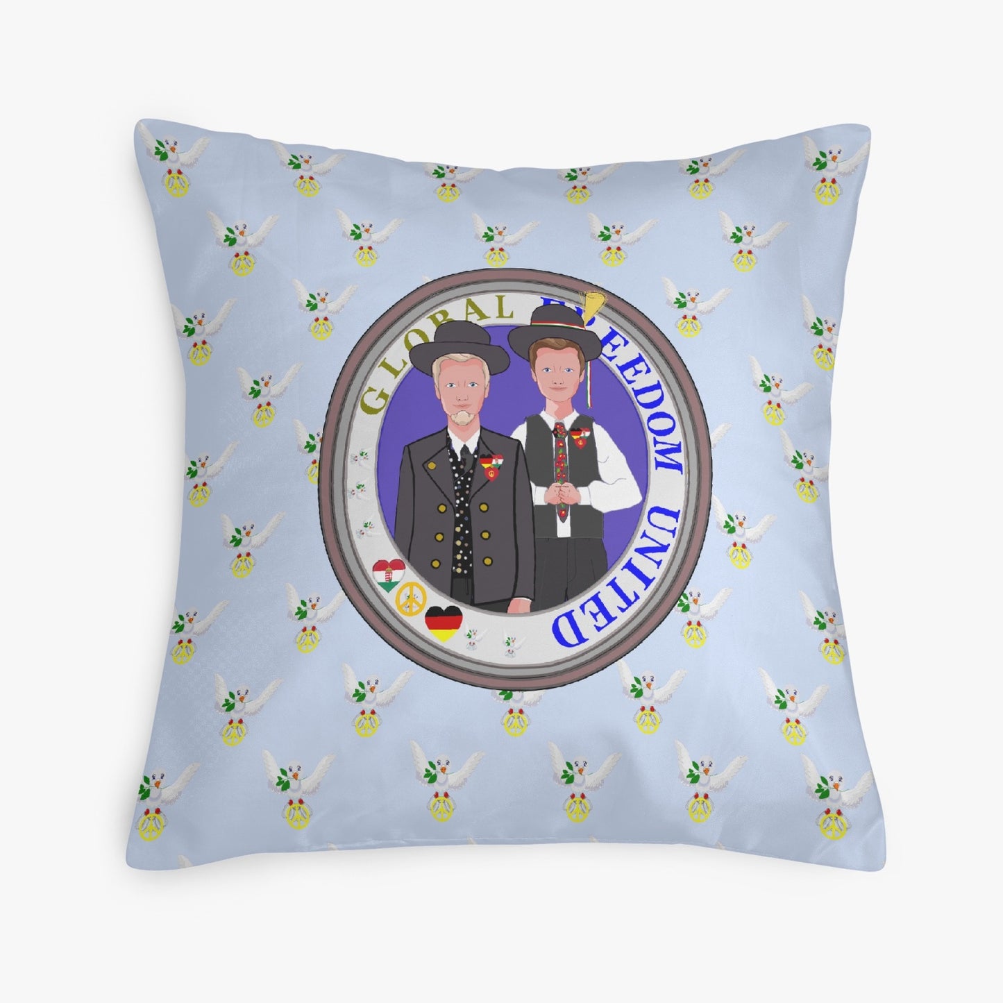 GLOBAL FREEDOM UNITED MEN GERMANY & HUNGARY OLD PEACE LIGHT BLUE 18'' Square Pillow Cover