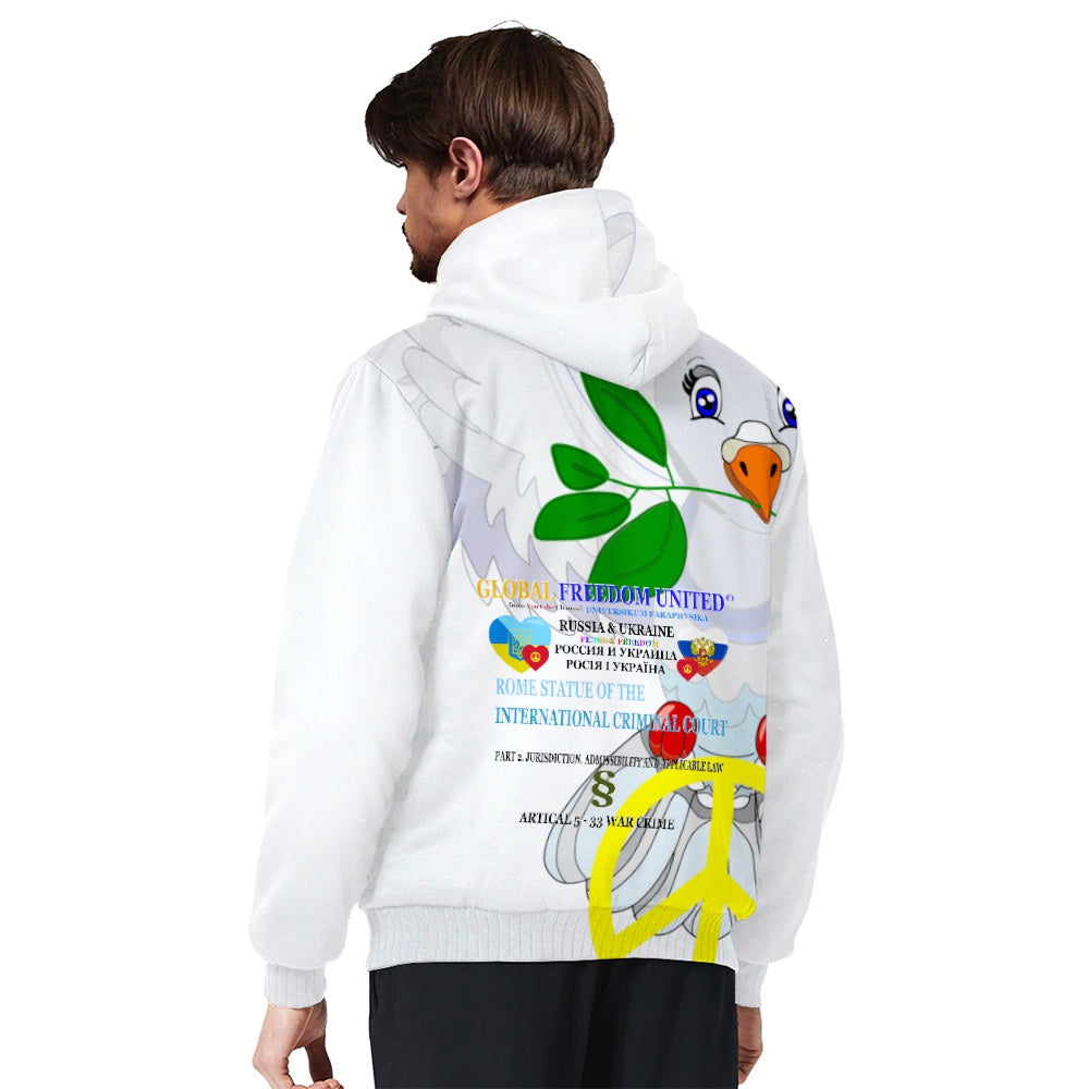Plush Hoodie GLOBAL FREEDOM UNITED© Women Ukraina & Russia Wight Anti War