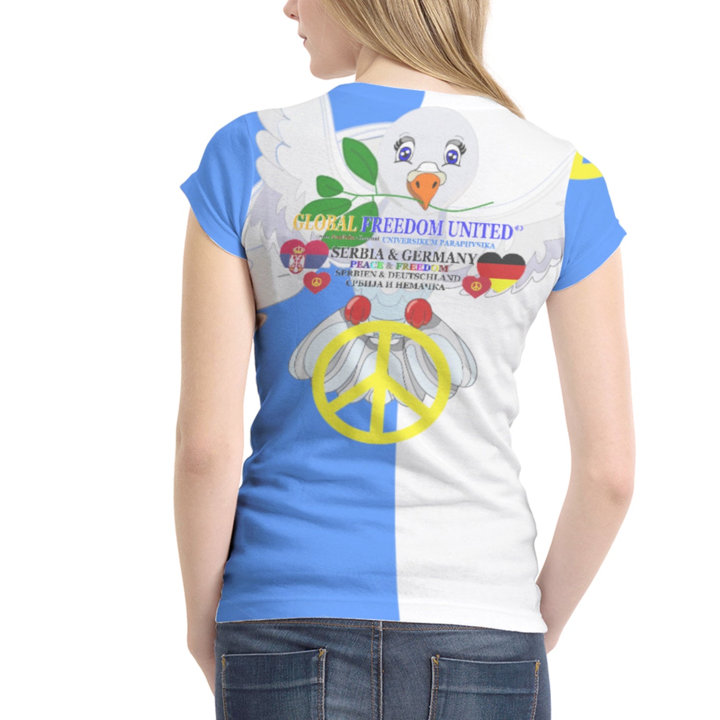 Women´s T-shirt 1 GLOBAL FREEDOM UNITED© Women Serbia & Germany V1 Blue