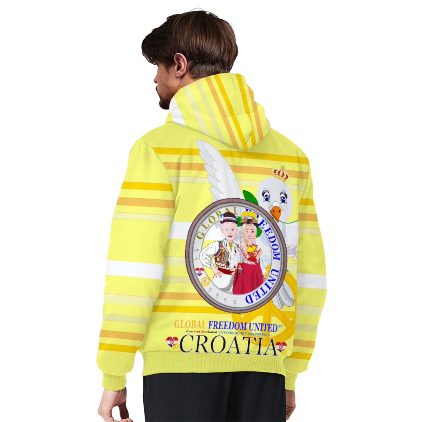 Plush Hoodie Global Freedom United Couple Edition Croatia Yellow