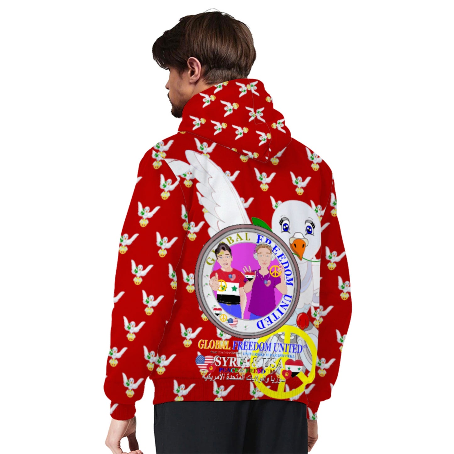 Plush Hoodie GLOBAL FREEDOM UNITED© Men Syria & USA Red