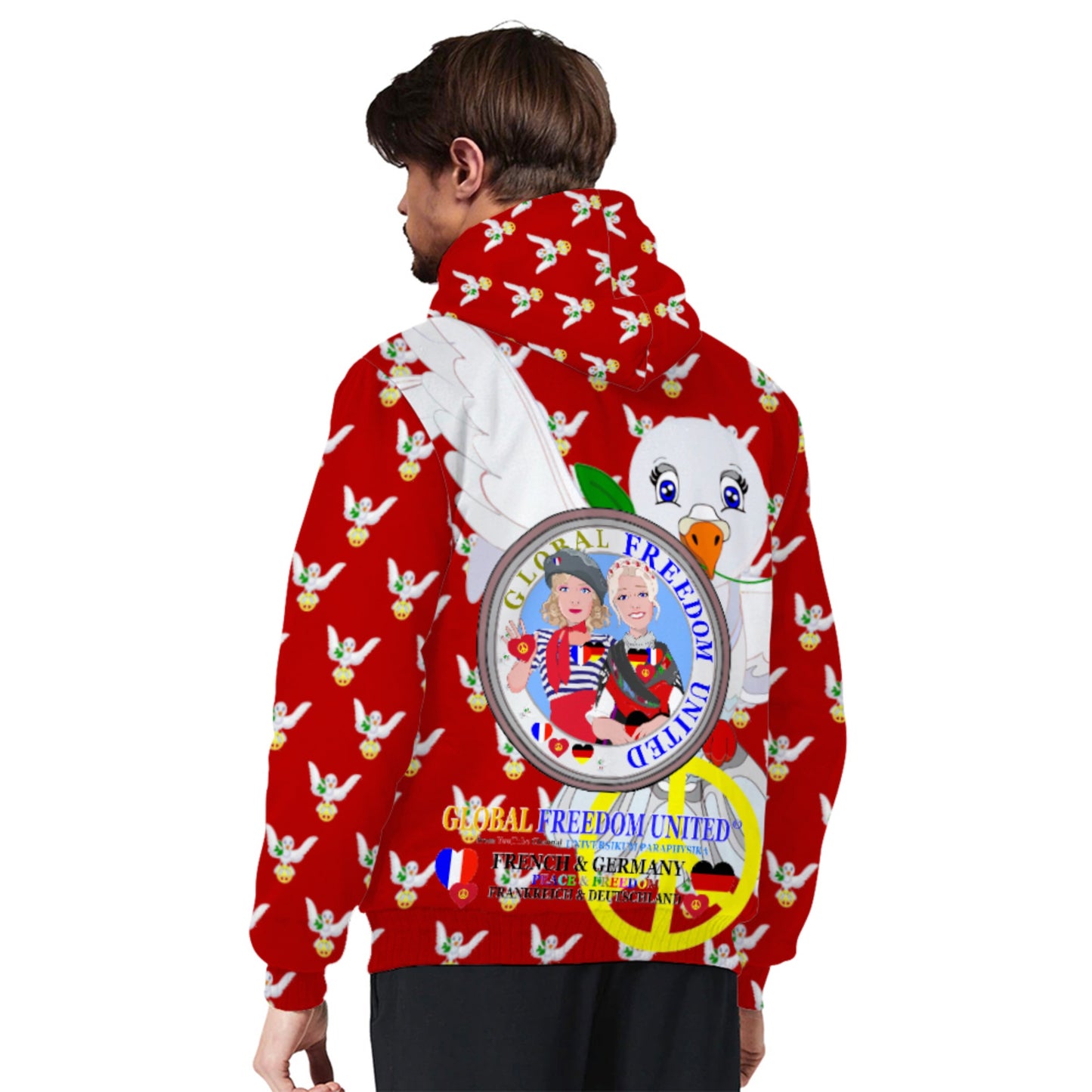 Plush Hoodie GLOBAL FREEDOM UNITED© Women French & Germany Red