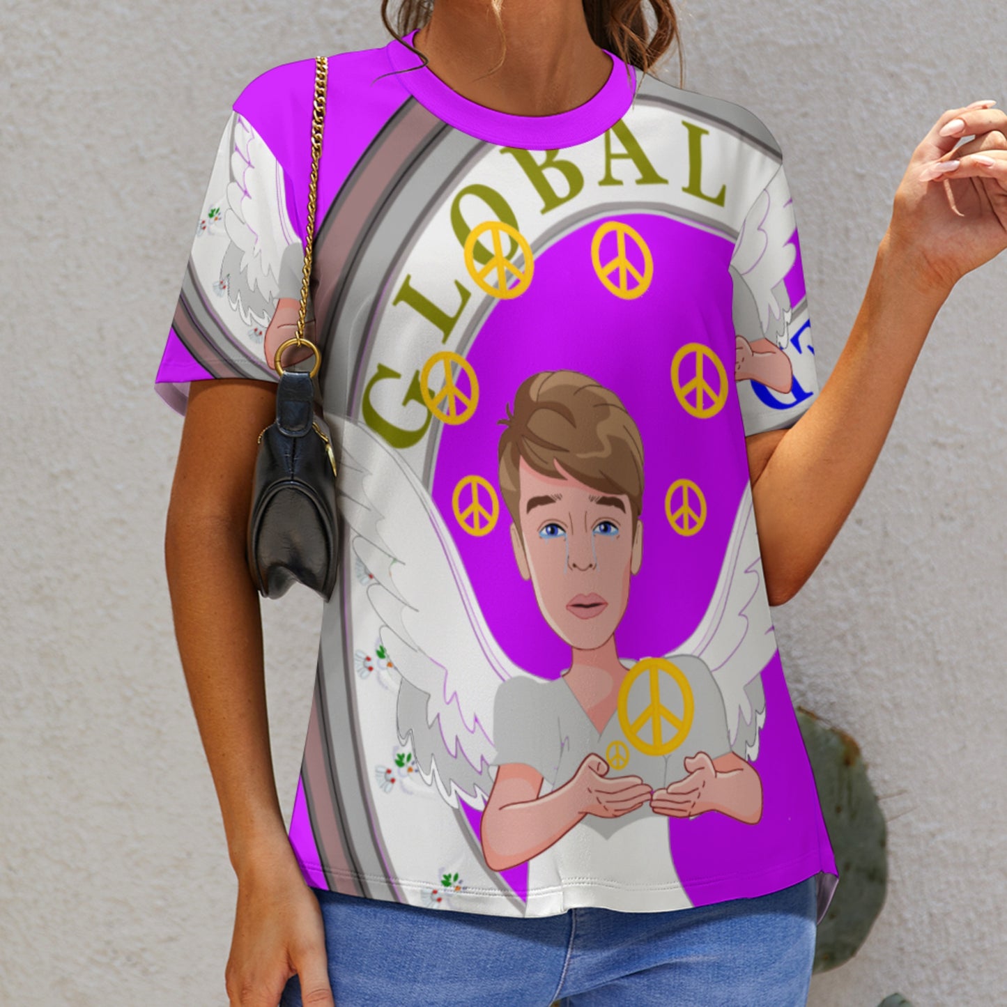 Women´s T-shirt 2 Global Freedom United Boy Peace Of Angel Old Peace Lilac