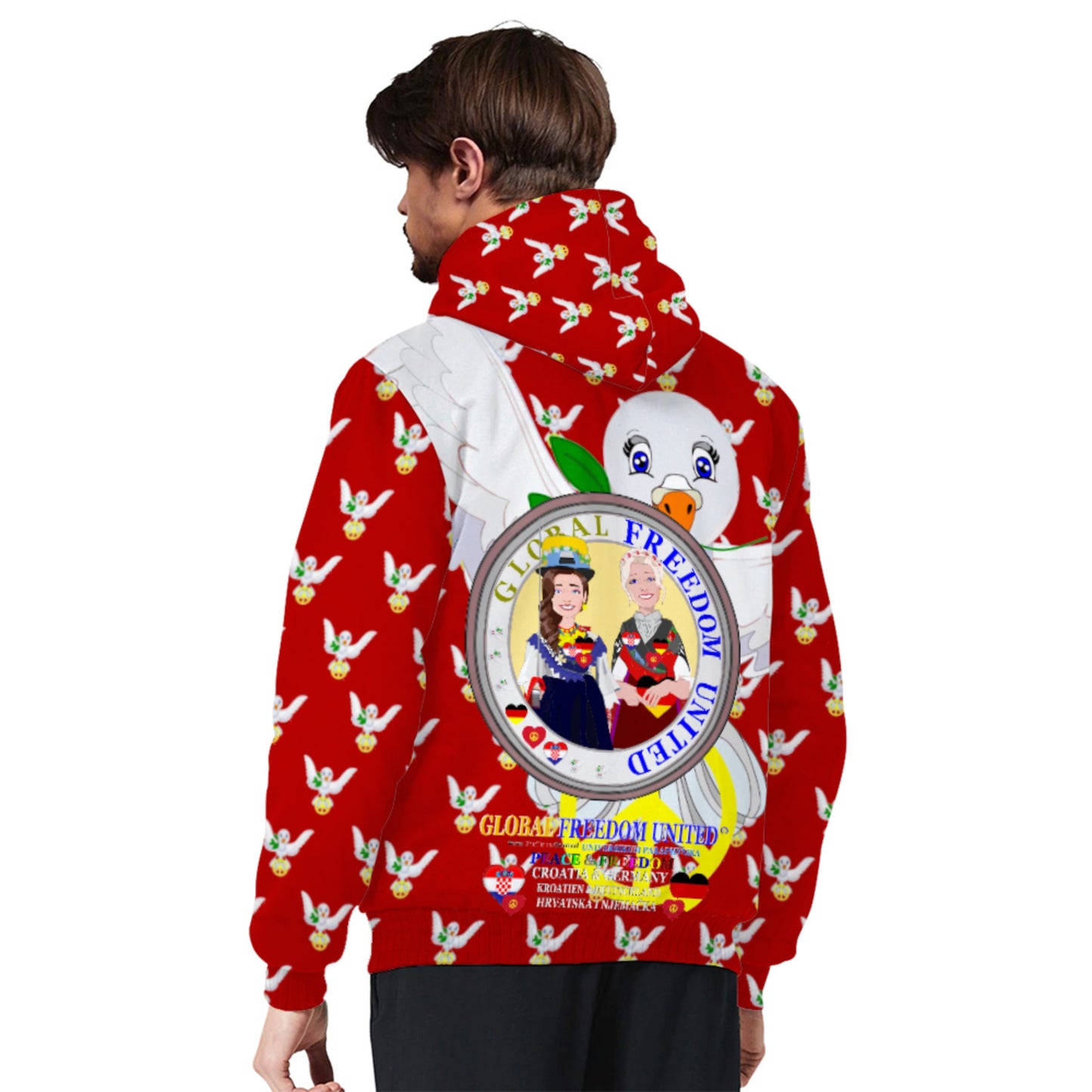 Plush Hoddie GLOBAL FREEDOM UNITED© Women Croatia & Germany Red