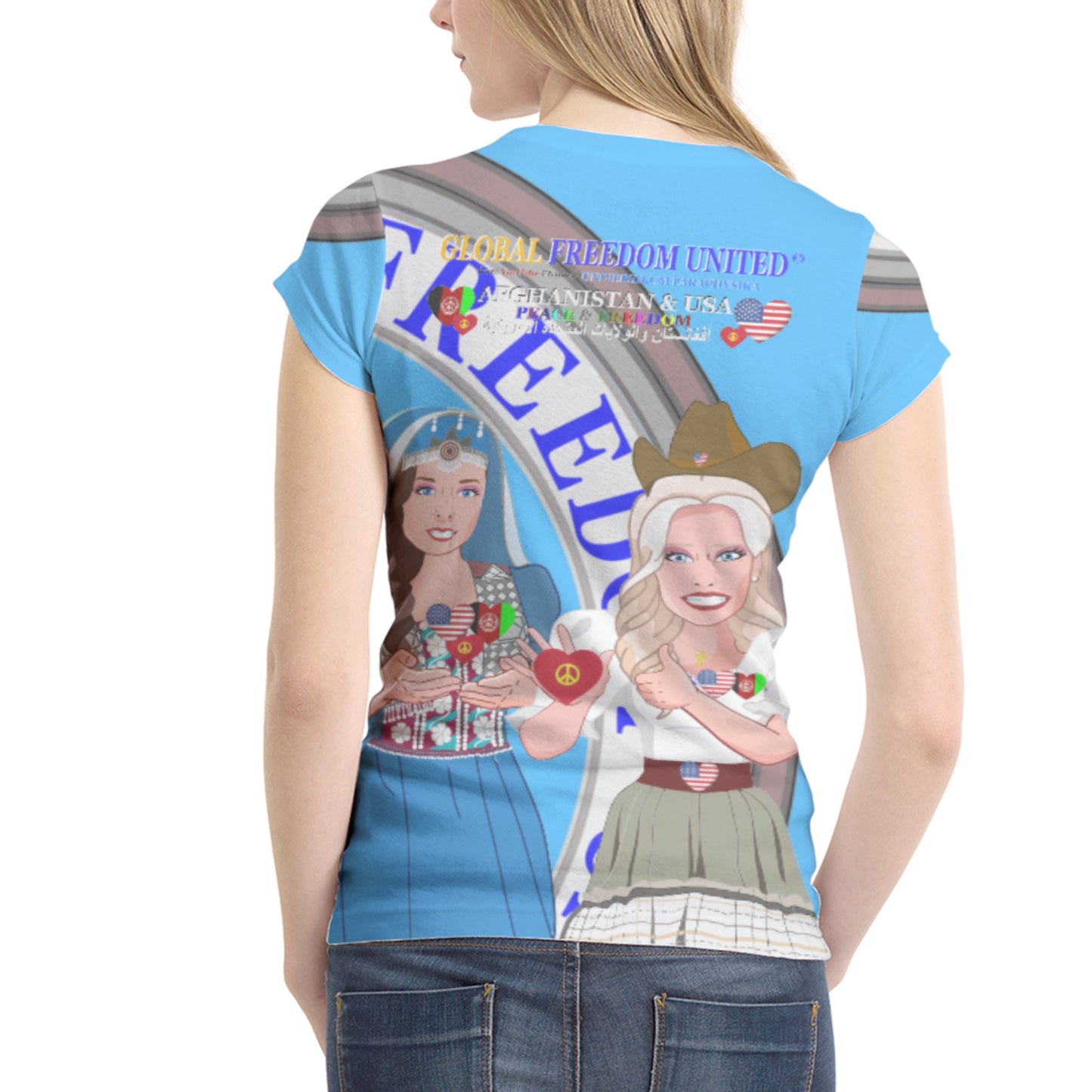 Women´s T-shirt GLOBAL FREEDOM UNITED© Women AFGHANISTAN & USA V1 Blue