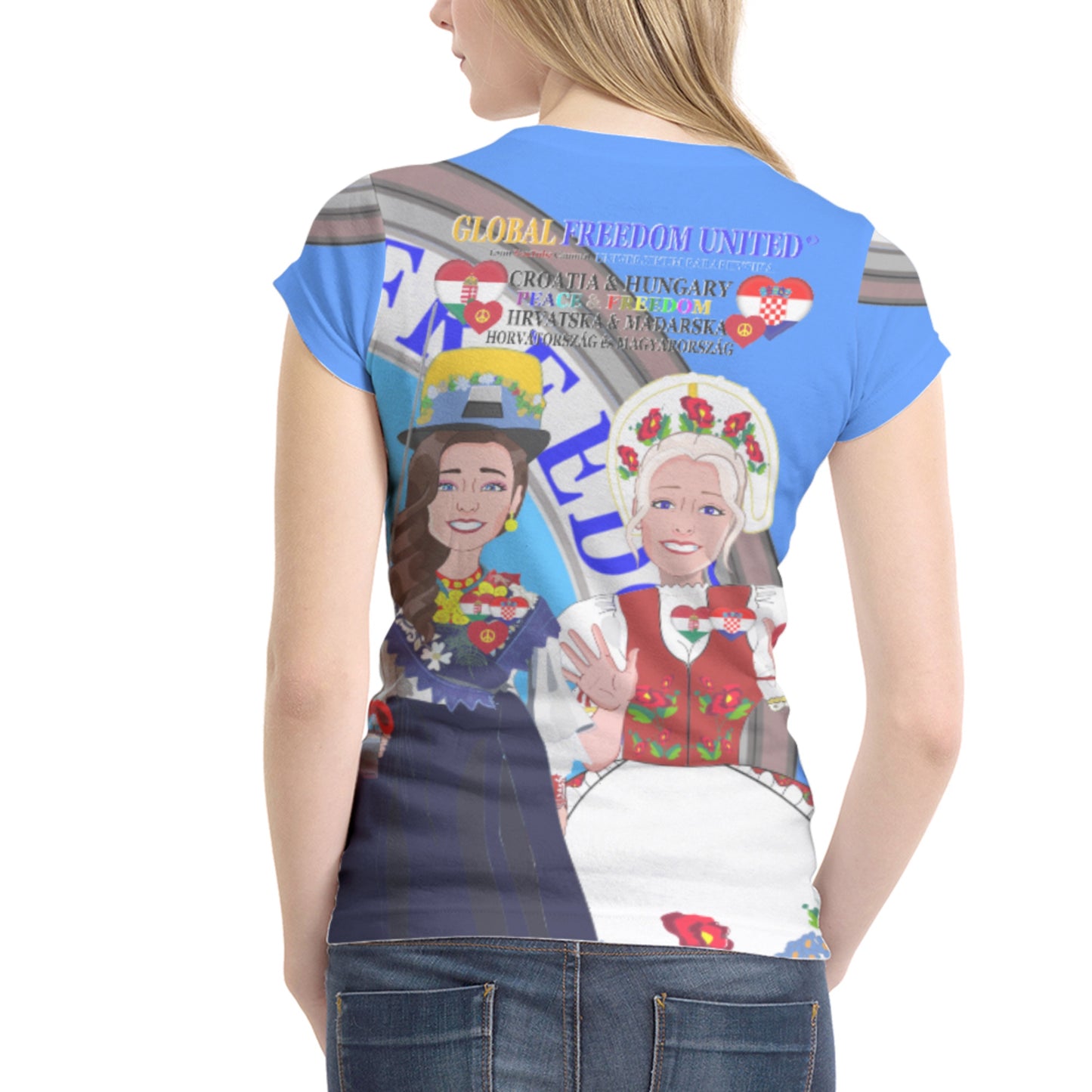 Women´s T-Shirt GLOBAL FREEDOM UNITED© Women Croatia & Hungary Version 1 Blue
